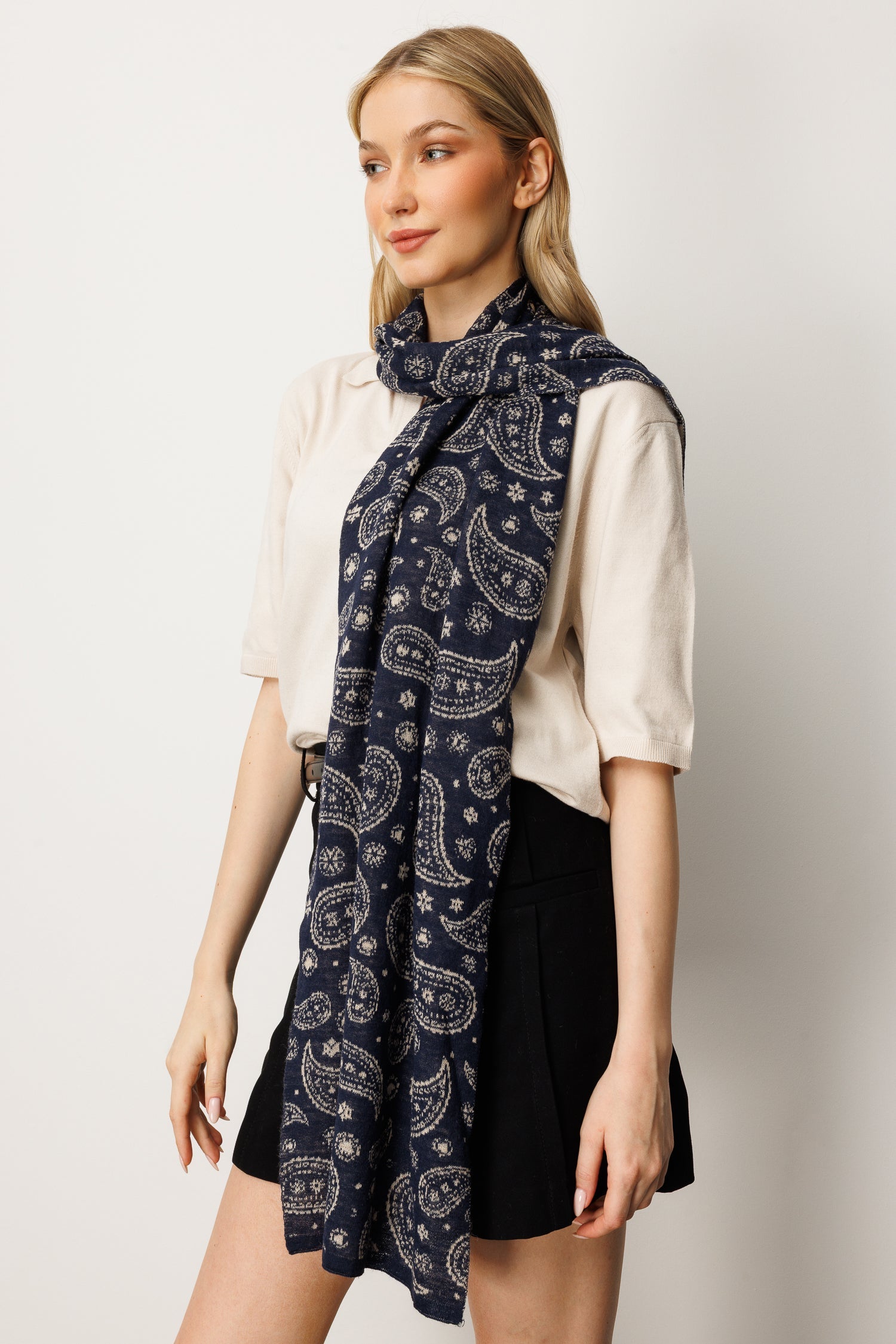 PATARA SHAWL NAVY-BEIGE