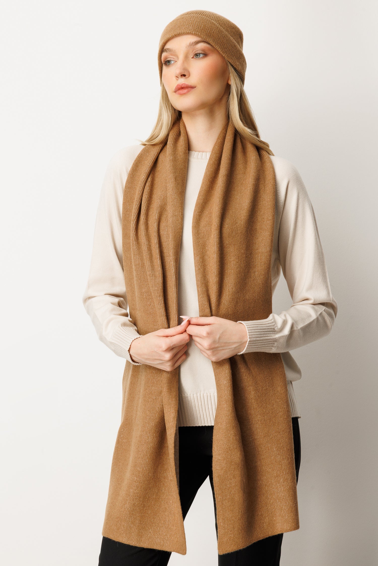 ARTEMIS BEANIE & SCARF WOOL SET CAMEL-ECRU