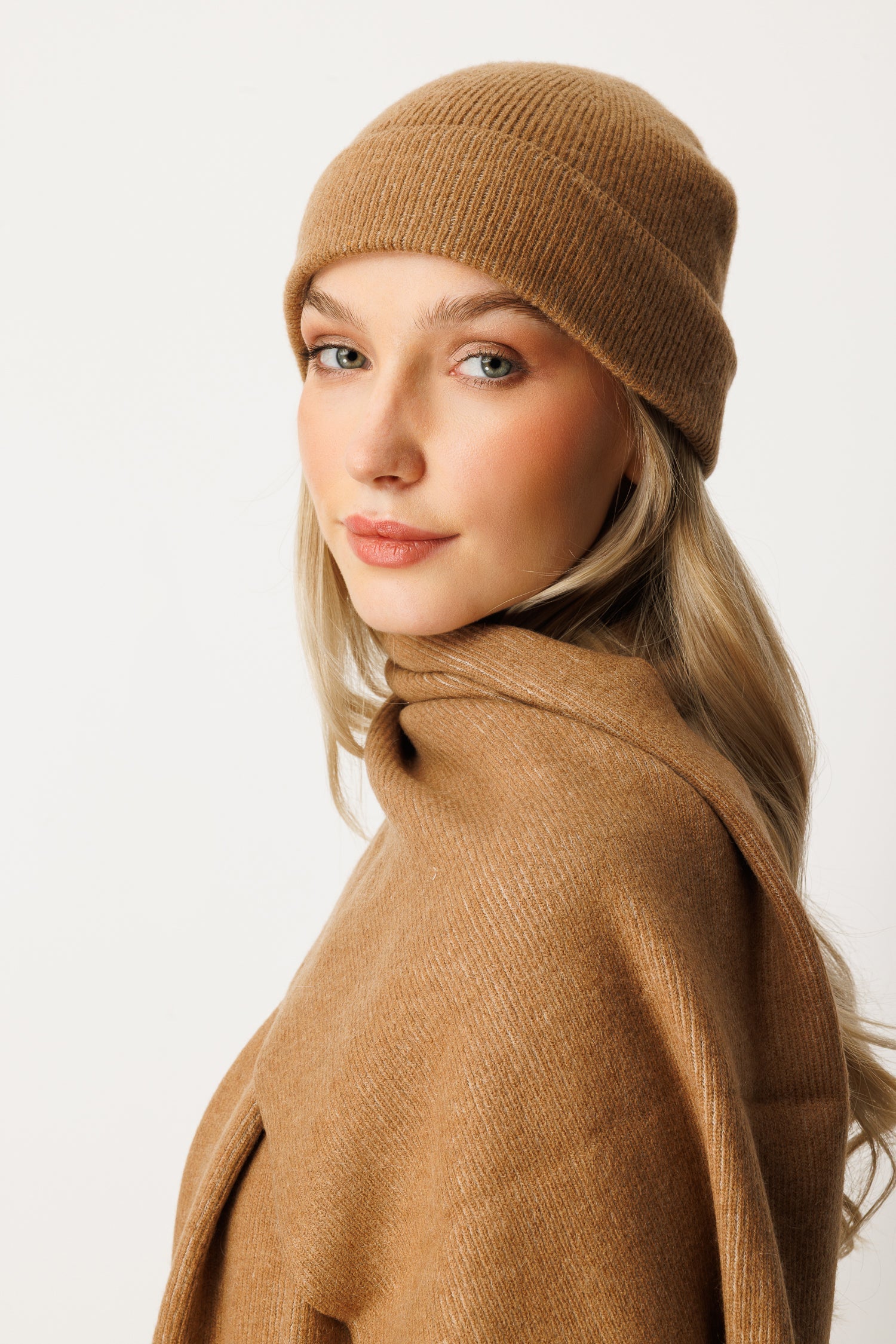 ARTEMIS BEANIE & SCARF WOOL SET CAMEL-ECRU