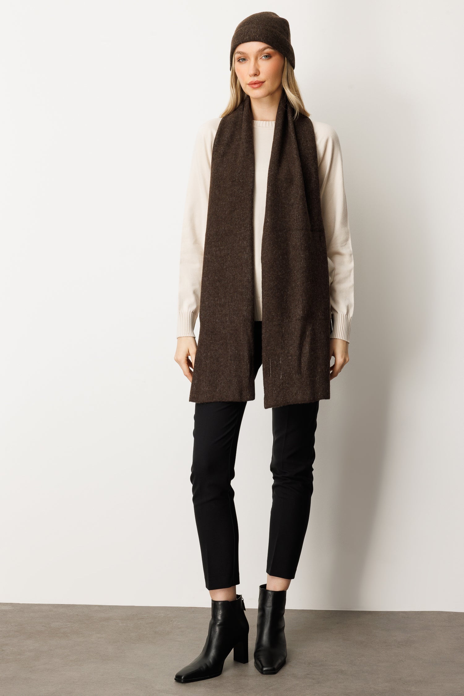 ARTEMIS BEANIE & SCARF WOOL SET BROWN-ECRU