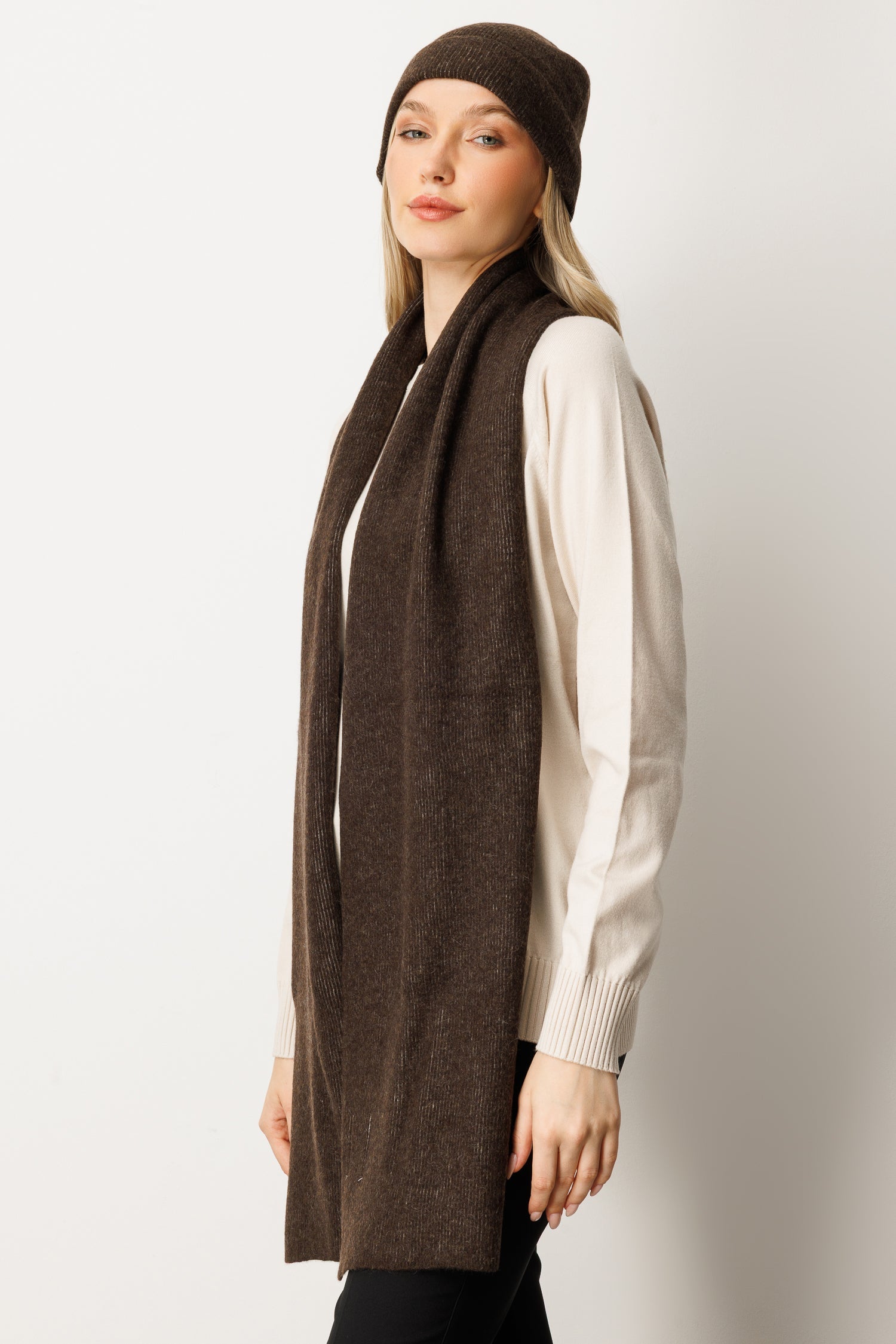 ARTEMIS BEANIE & SCARF WOOL SET BROWN-ECRU