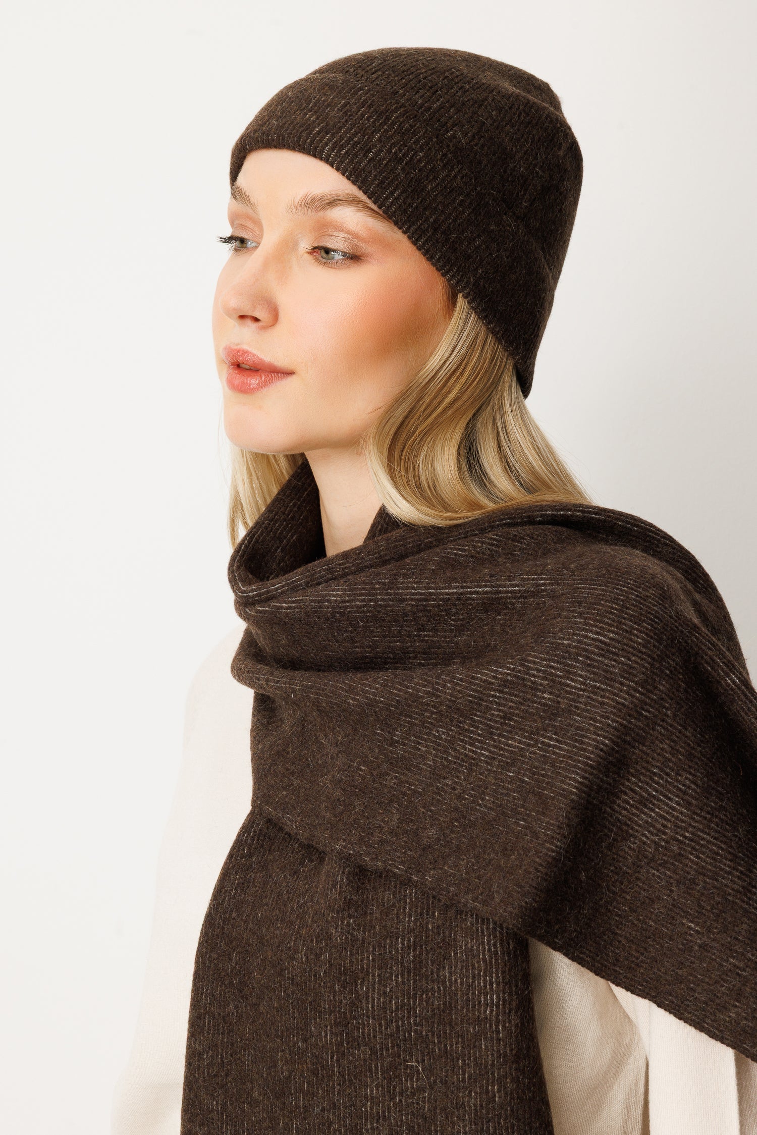 ARTEMIS BEANIE & SCARF WOOL SET BROWN-ECRU