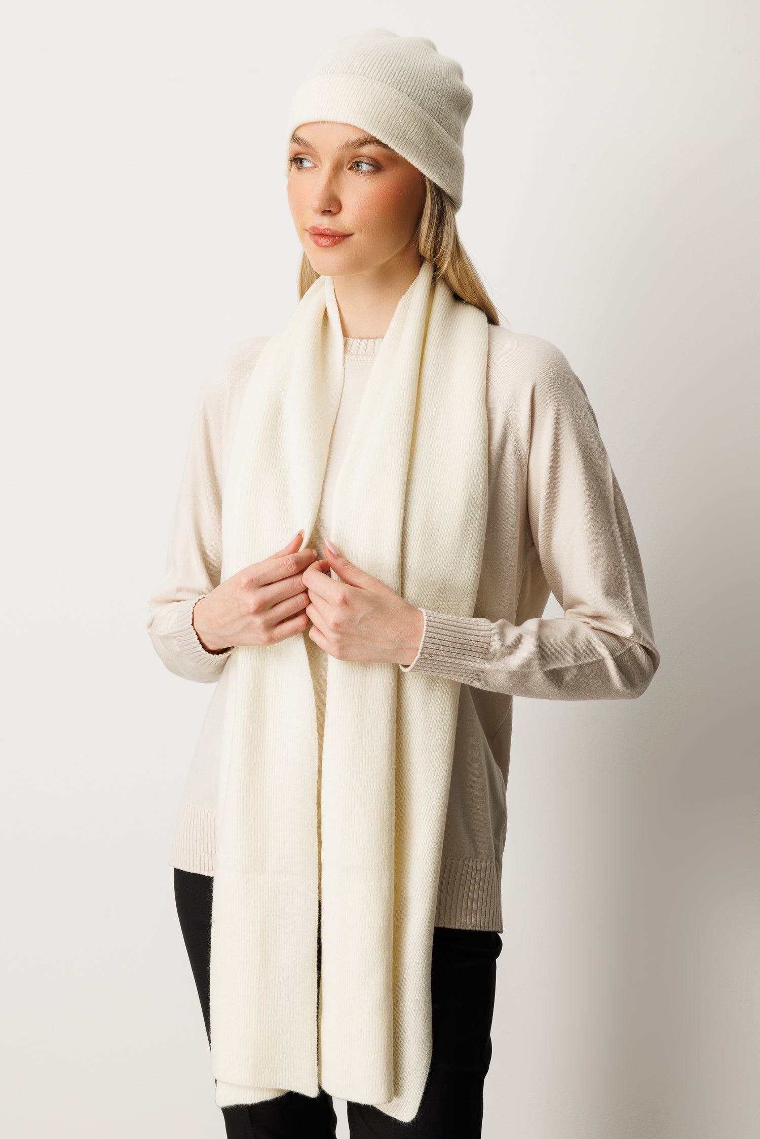 ARTEMIS BEANIE & SCARF WOOL SET ECRU-ECRU