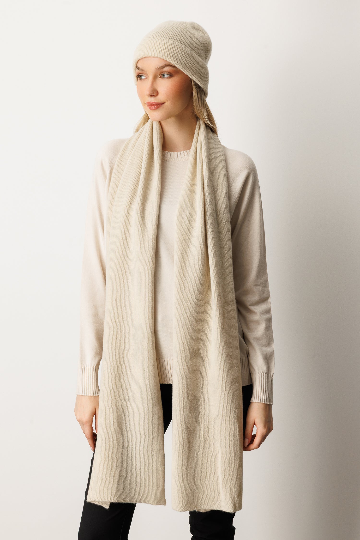 DIANA BEANIE & SCARF CASHMERE SET STONE