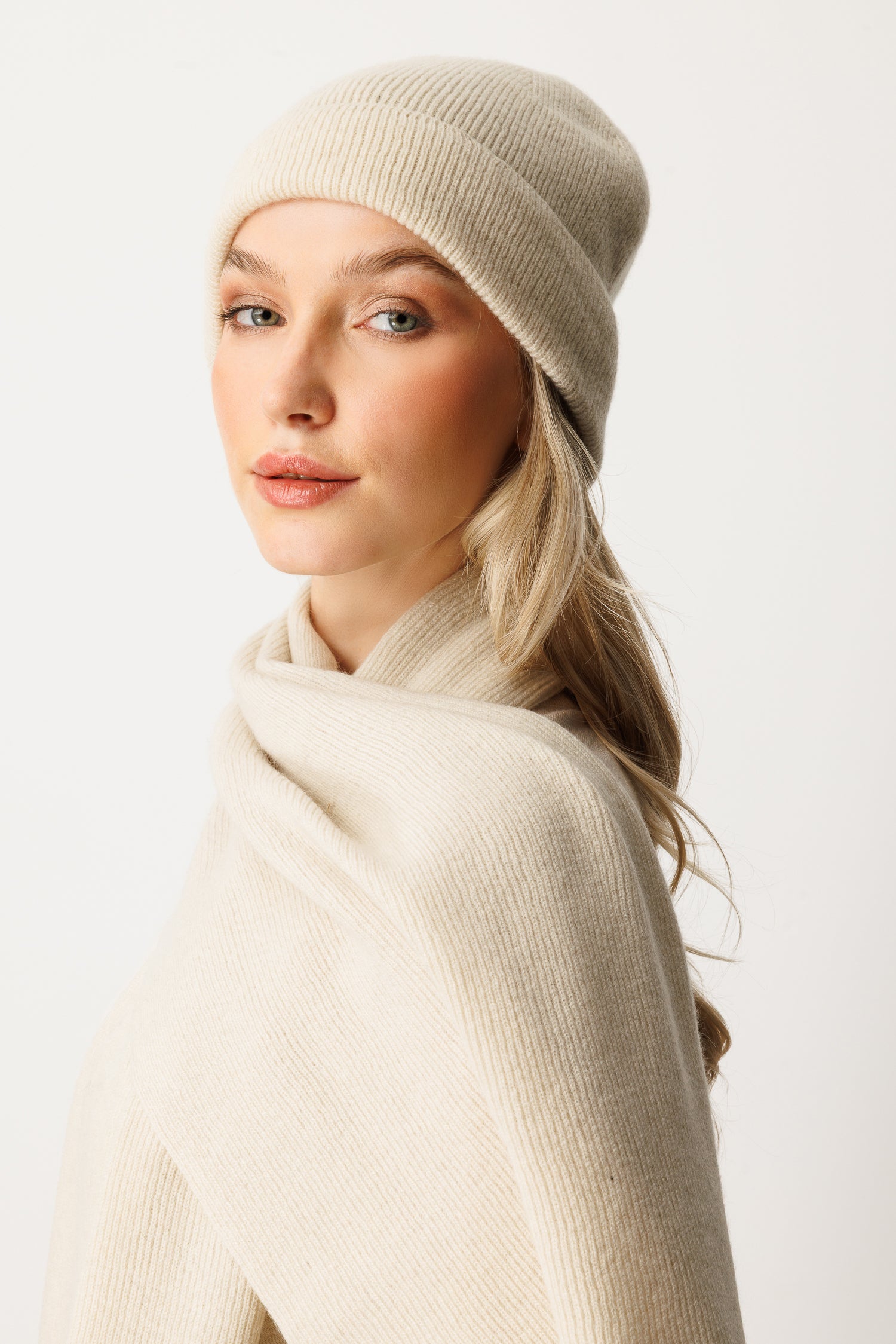 DIANA BEANIE & SCARF CASHMERE SET STONE