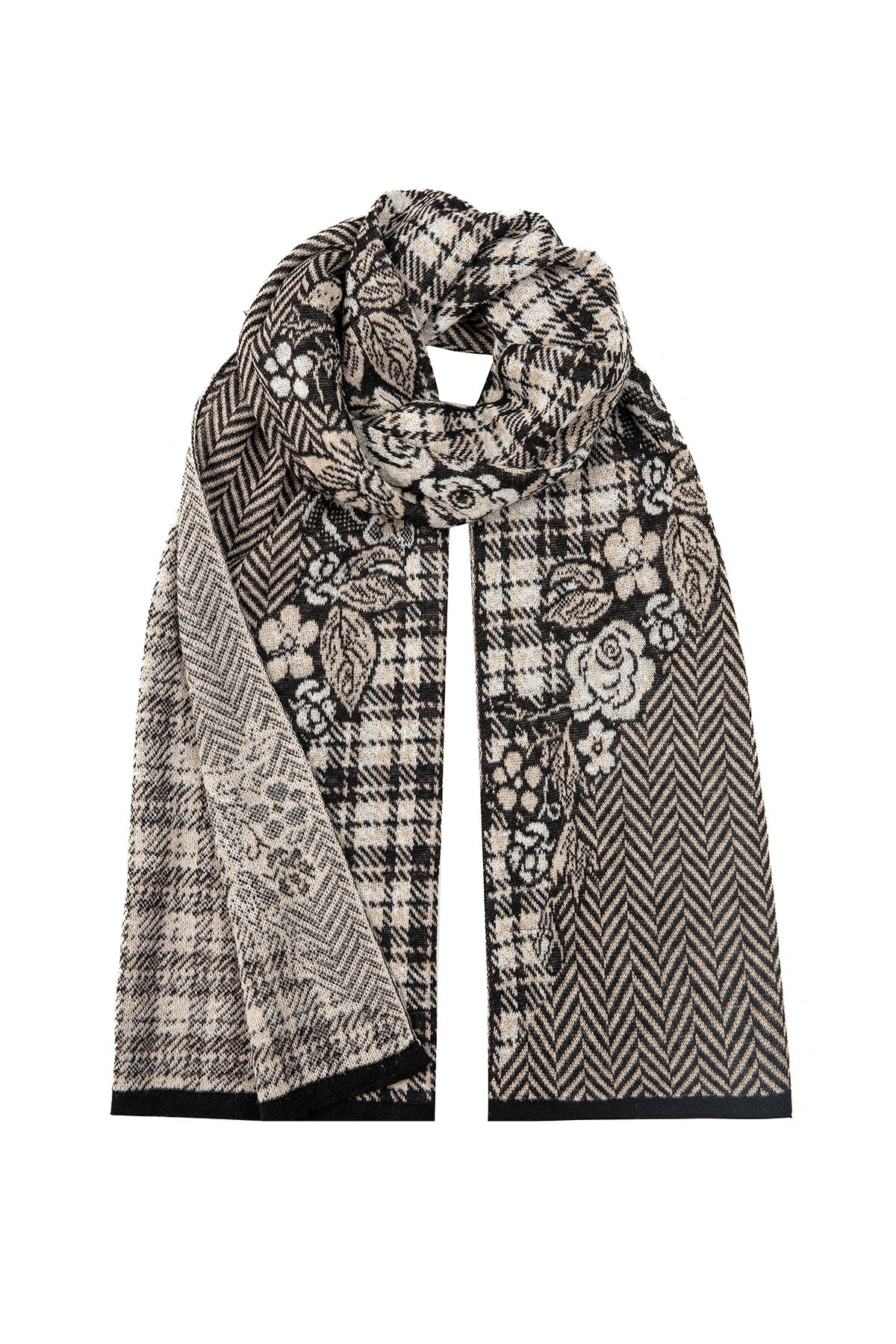 MEDITERRANEAN FLORAL ART SHAWL BLACK