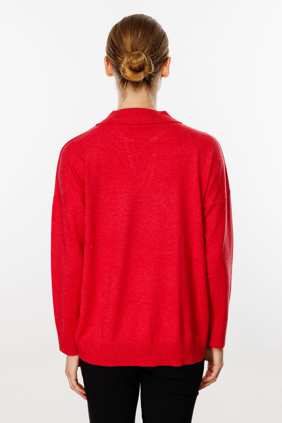 Polo Collar Blouse-Red