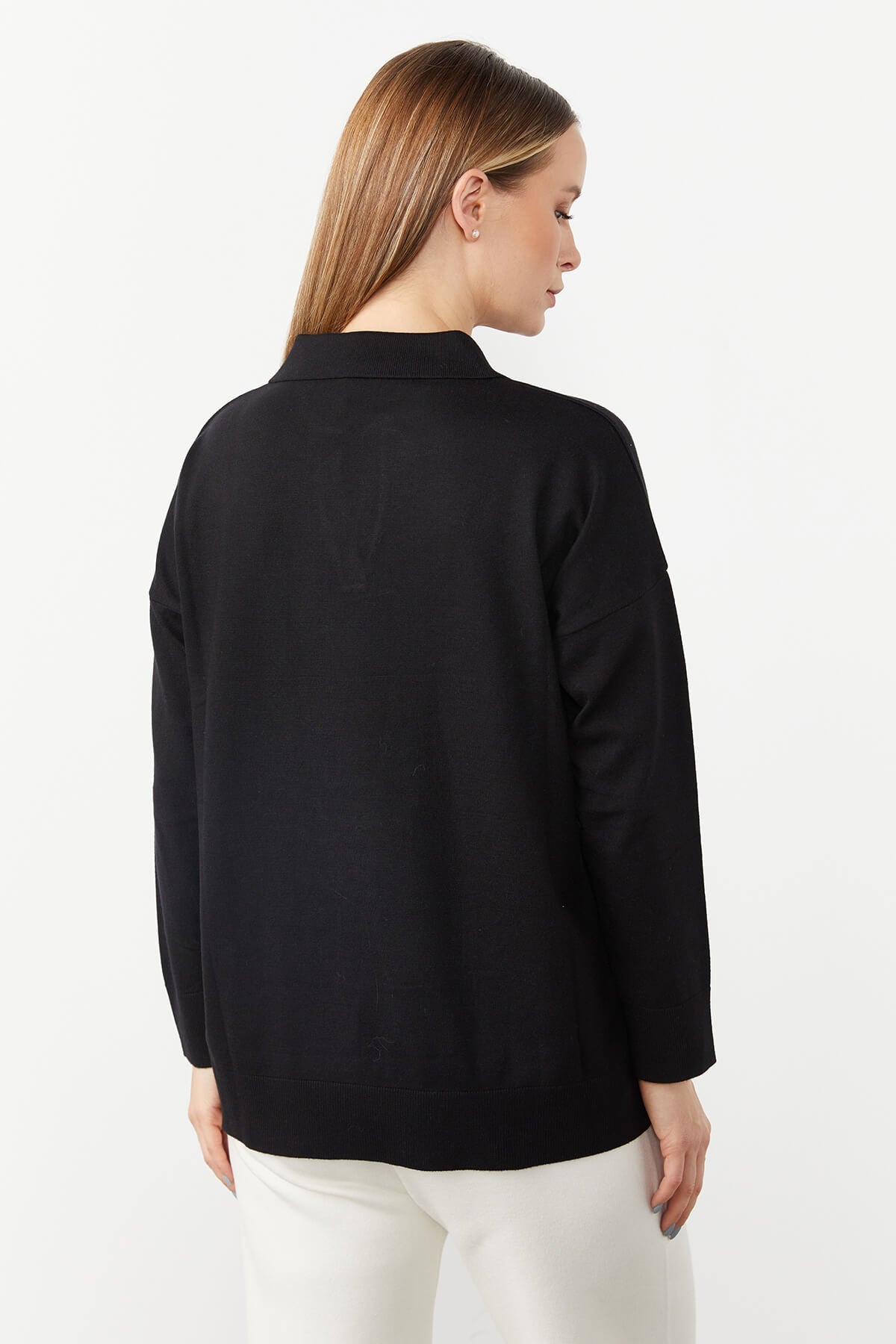 Polo Collar Blouse-Black
