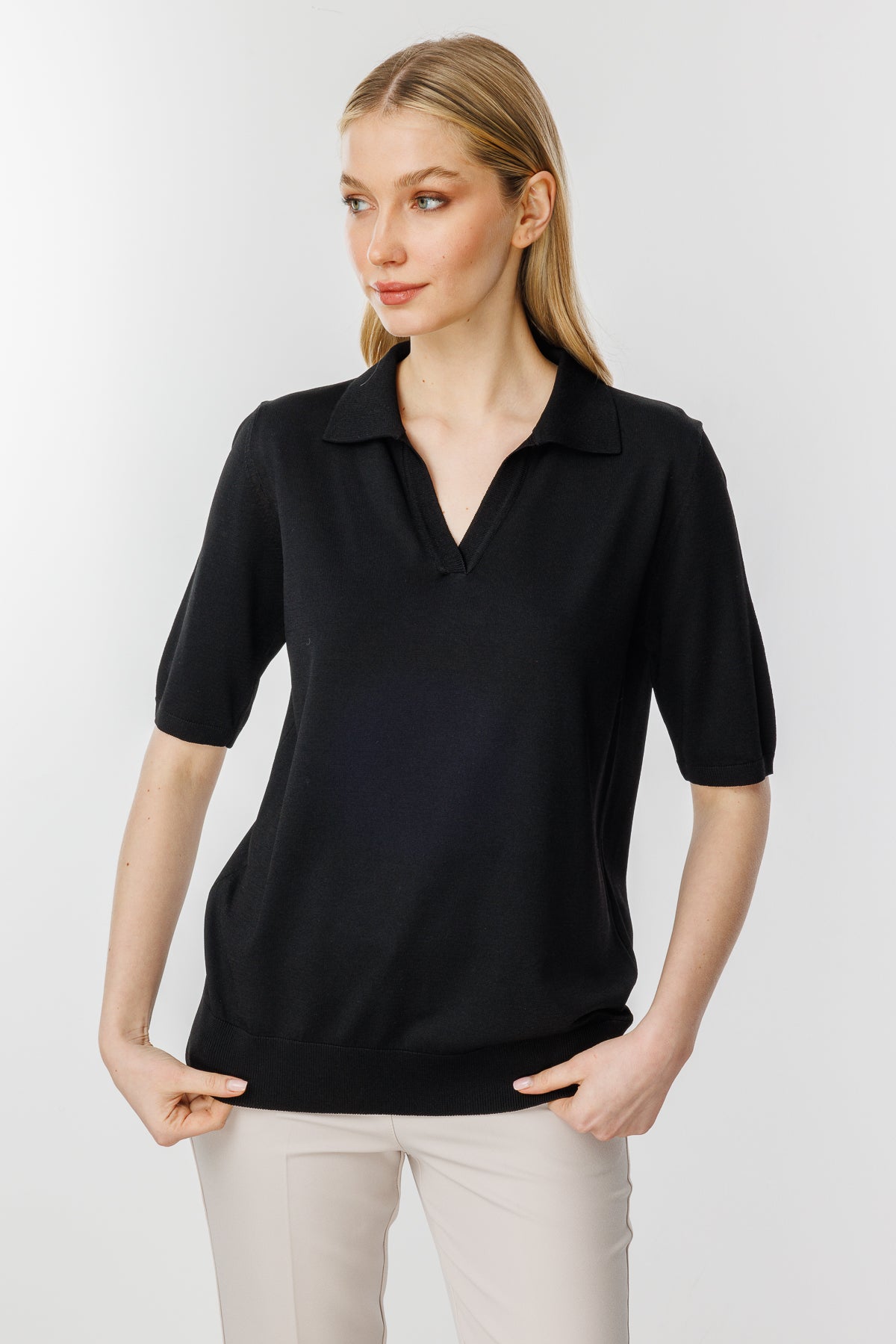 POLO BLOUSE BLACK