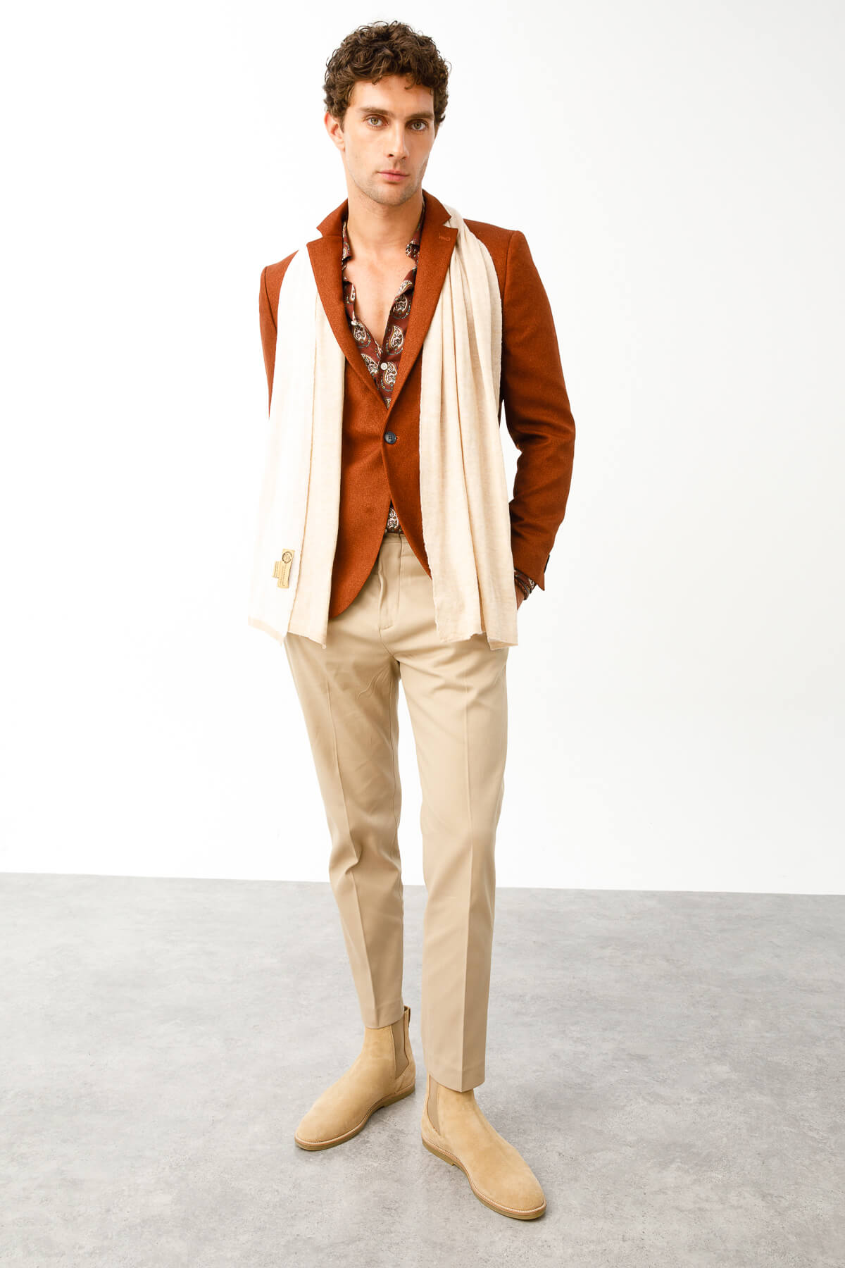 MEN ANGORA SCARF ECRU BEIGE