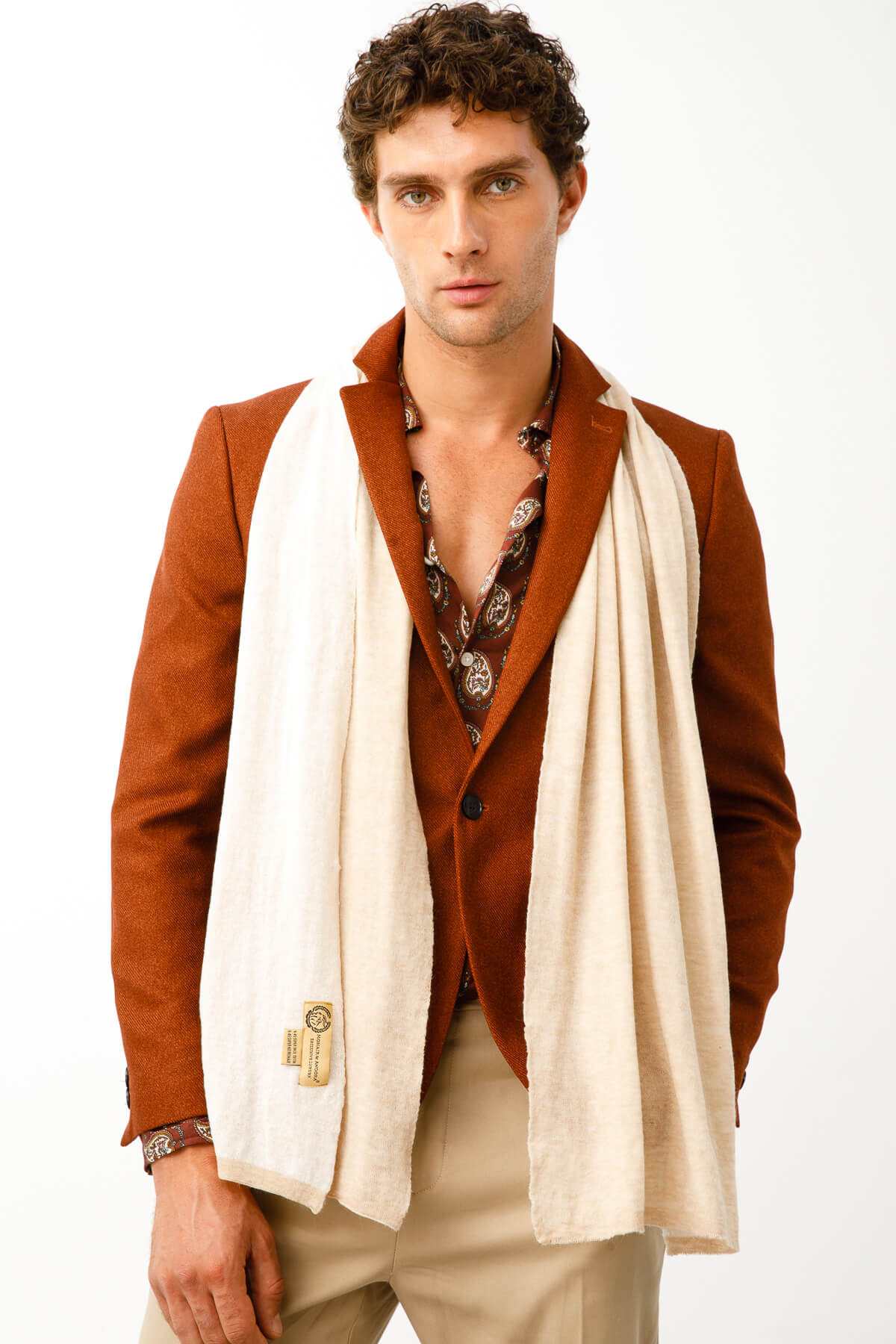 MEN ANGORA SCARF ECRU BEIGE