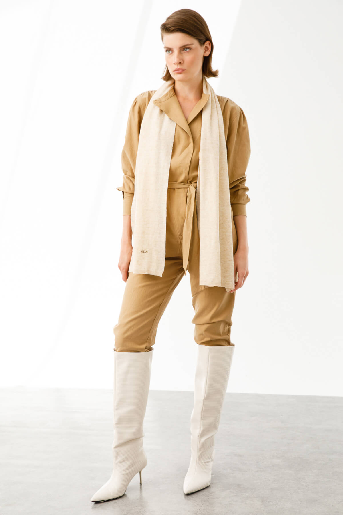 ANGORA SCARF ECRU-TAUPE