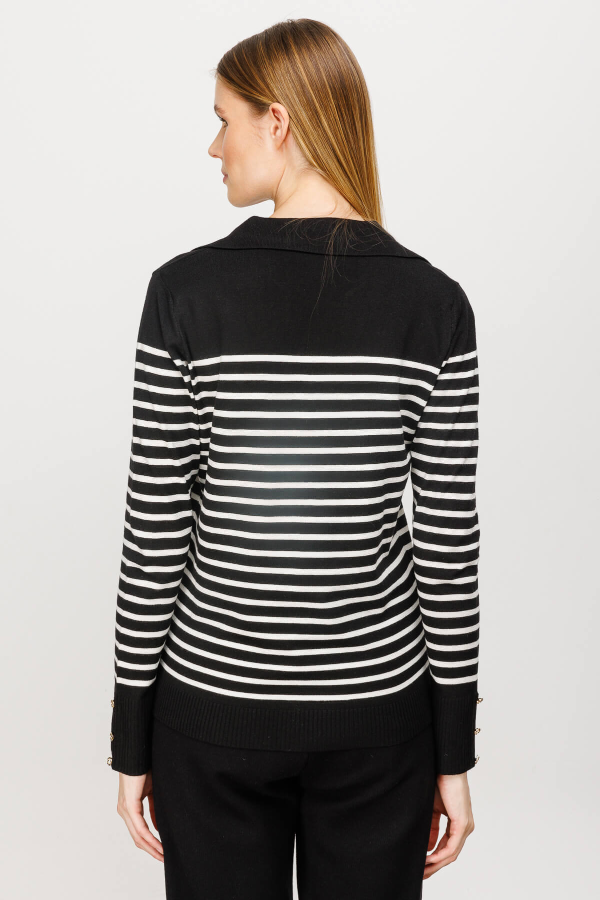 BASIC V-NECK STRIPE BLOUSE BLACK