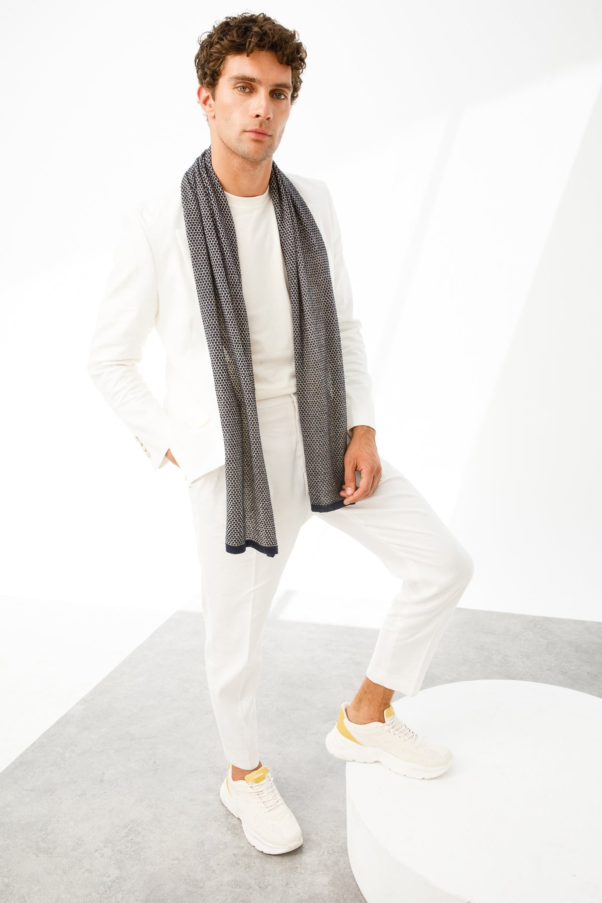 MEN MIDAS SCARF NAVY-BEIGE