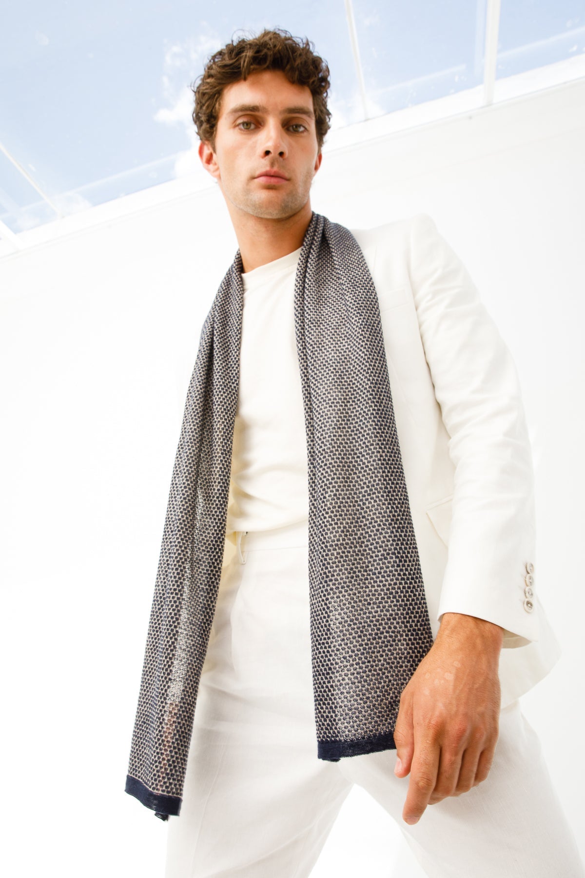 MEN MIDAS SCARF NAVY-BEIGE