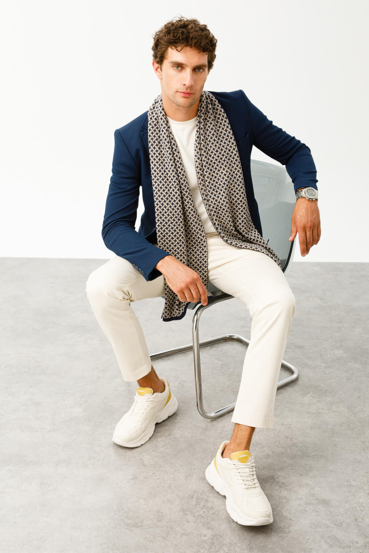 MEN HITTITE SCARF NAVY-BEIGE