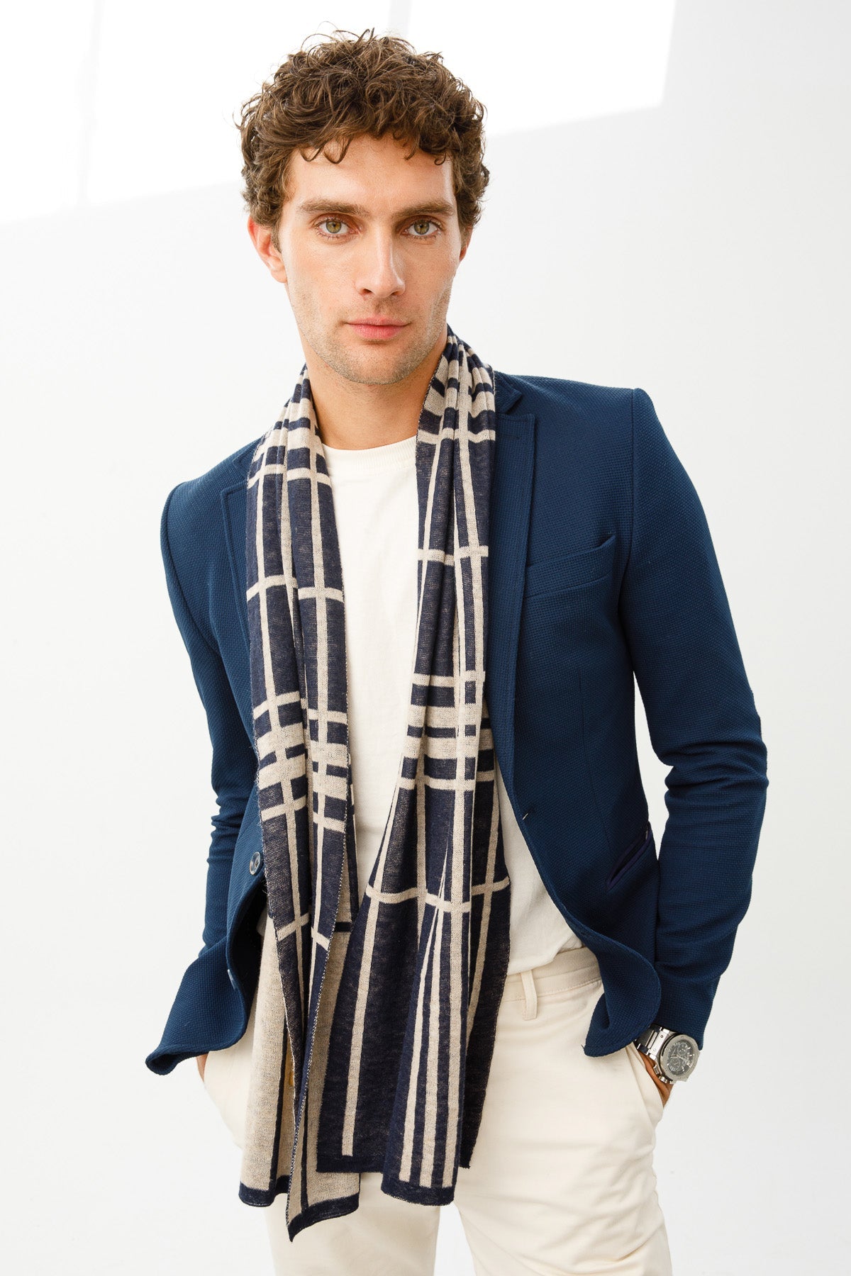 MEN GALATIA SCARF NAVY-BEIGE