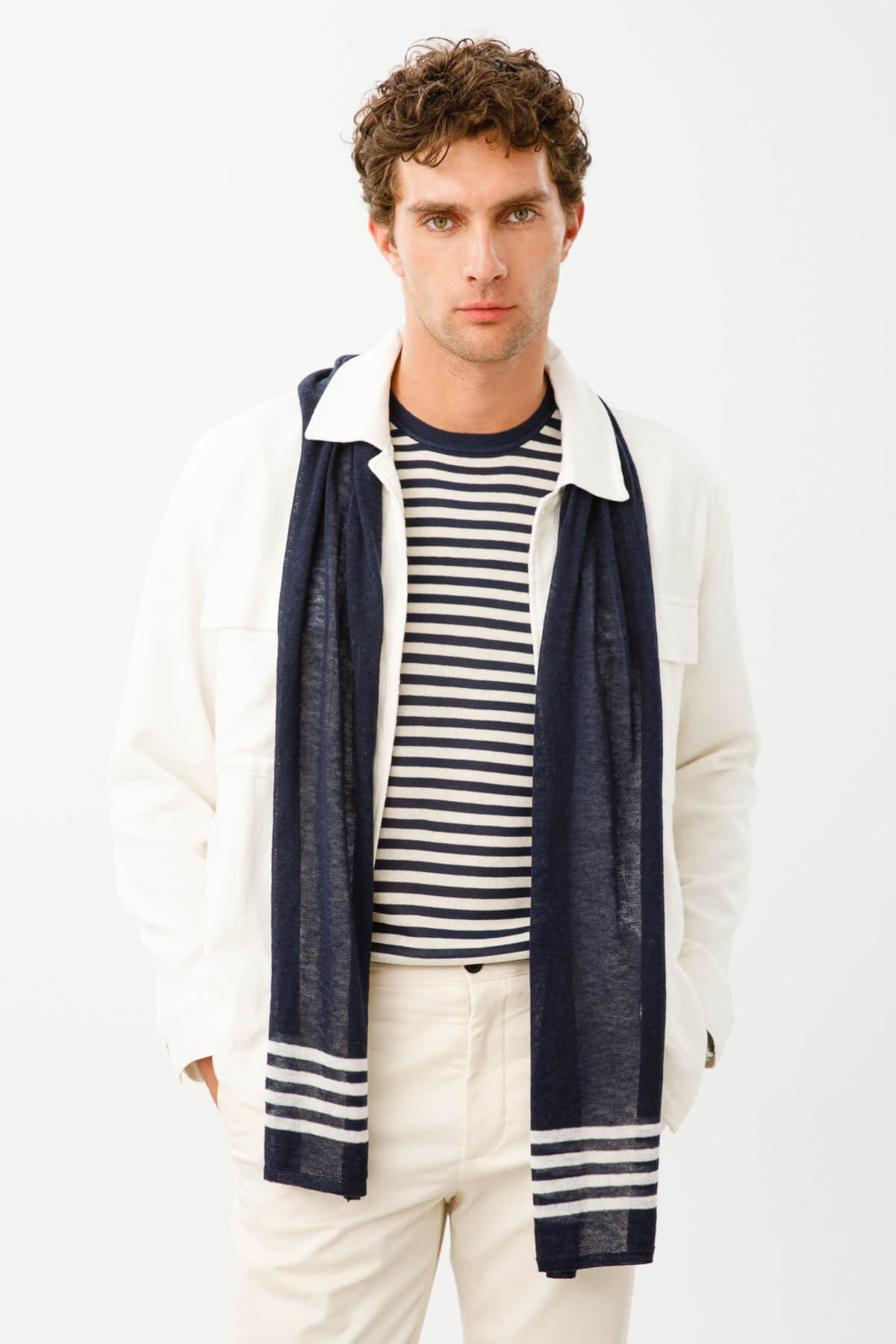 MEN NAVY SCARF NAVY-ECRU