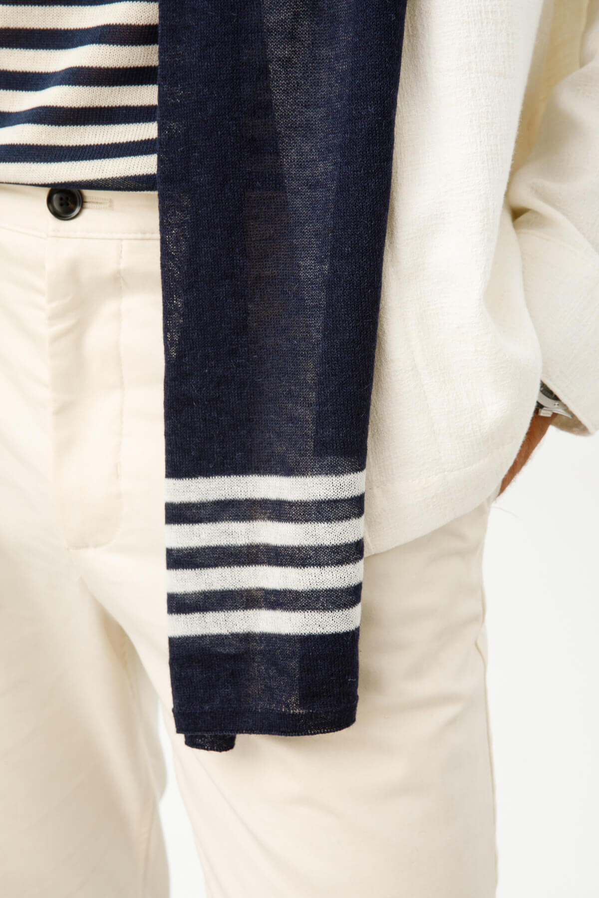 MEN NAVY SCARF NAVY-ECRU
