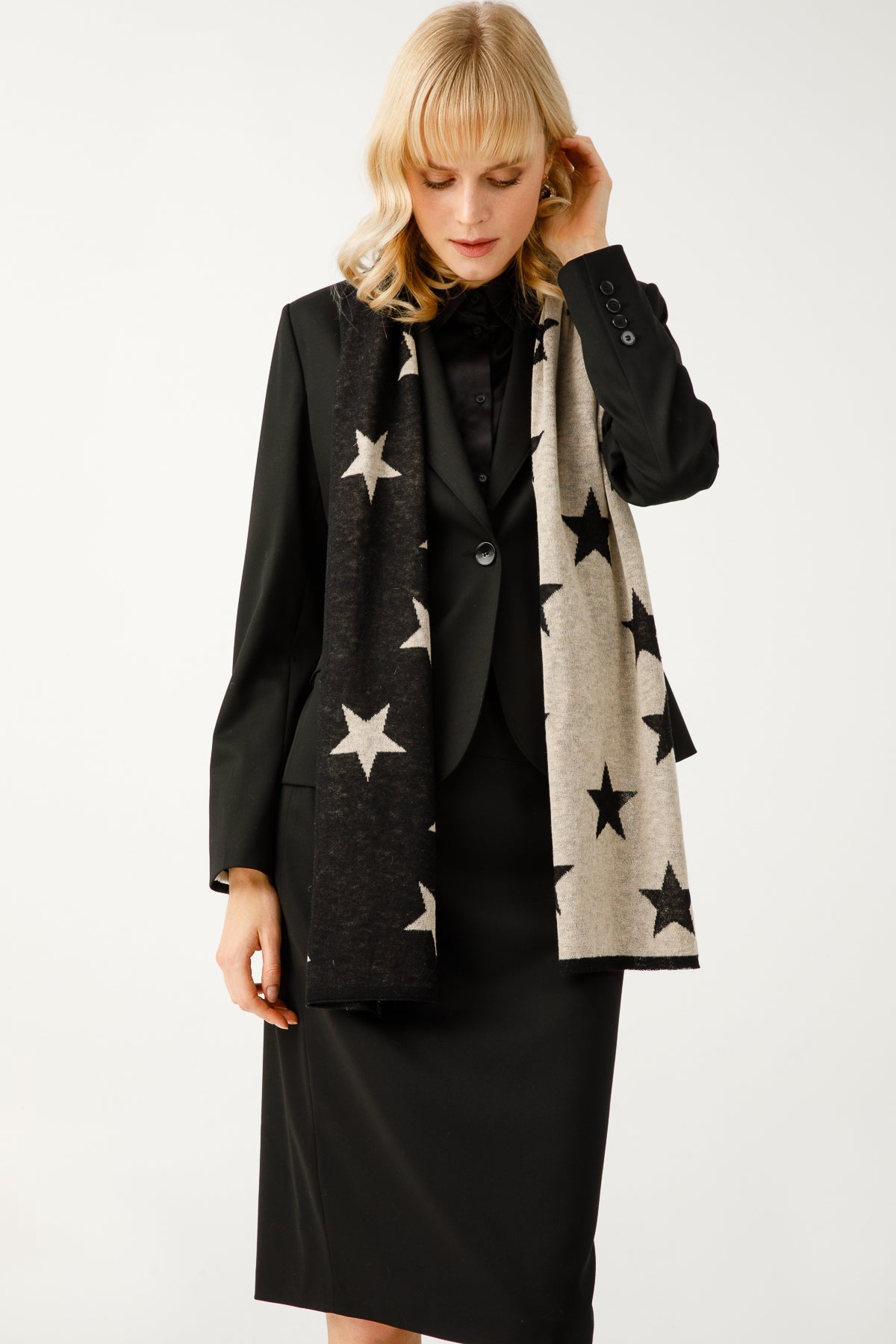 STAR SHAWL BLACK-BEIGE