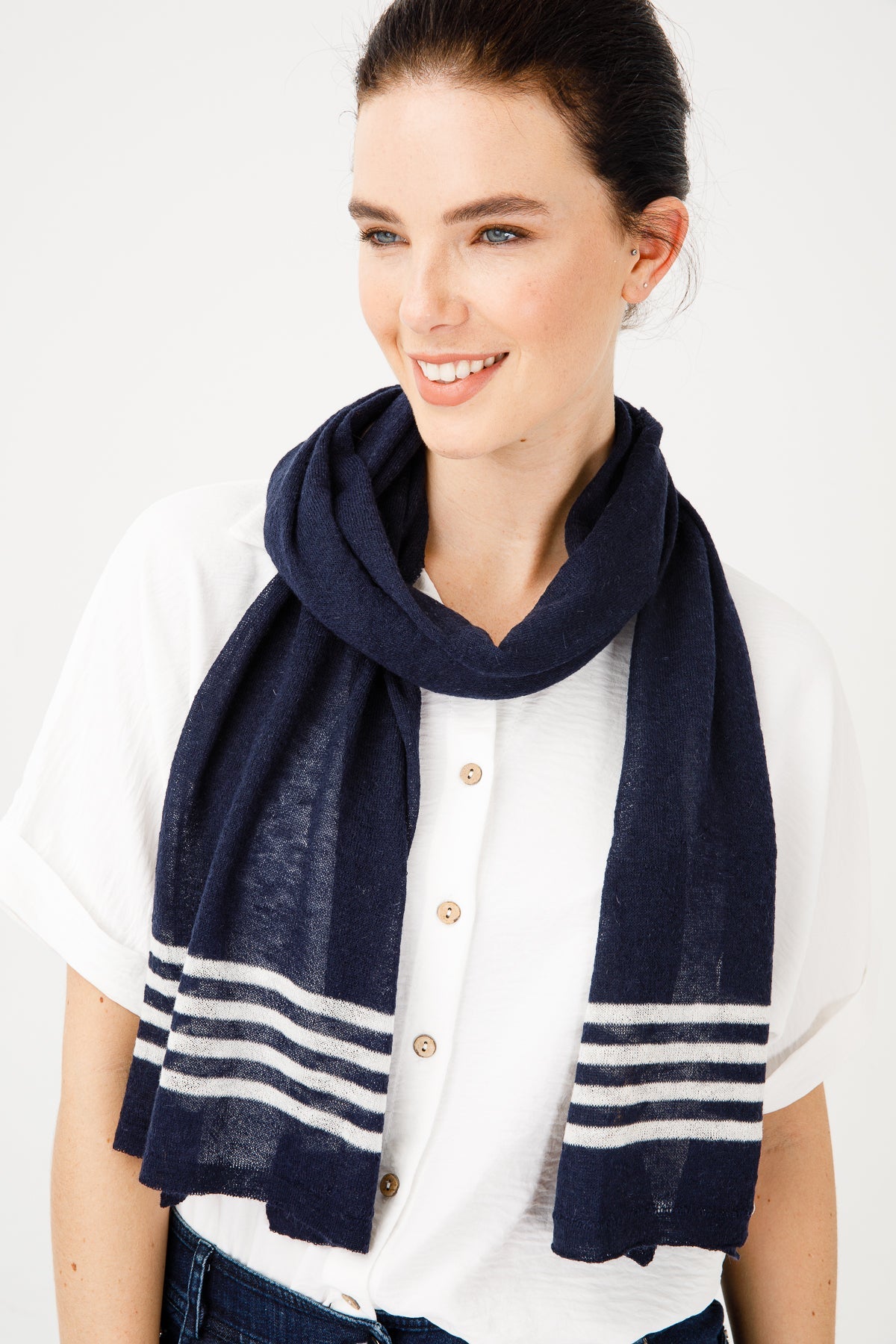 Navy Scarf Navy-Ecru