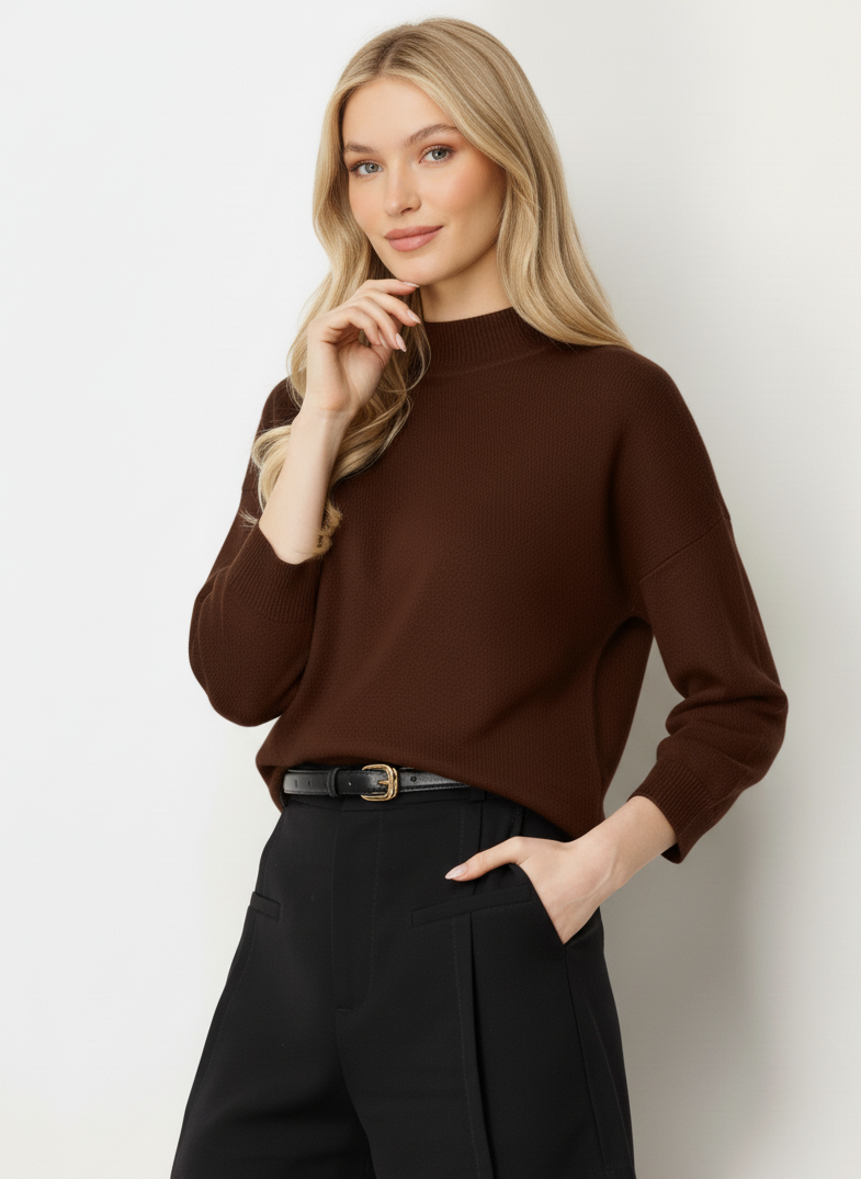 Striped Blouse with Capri Sleeves - Brown
