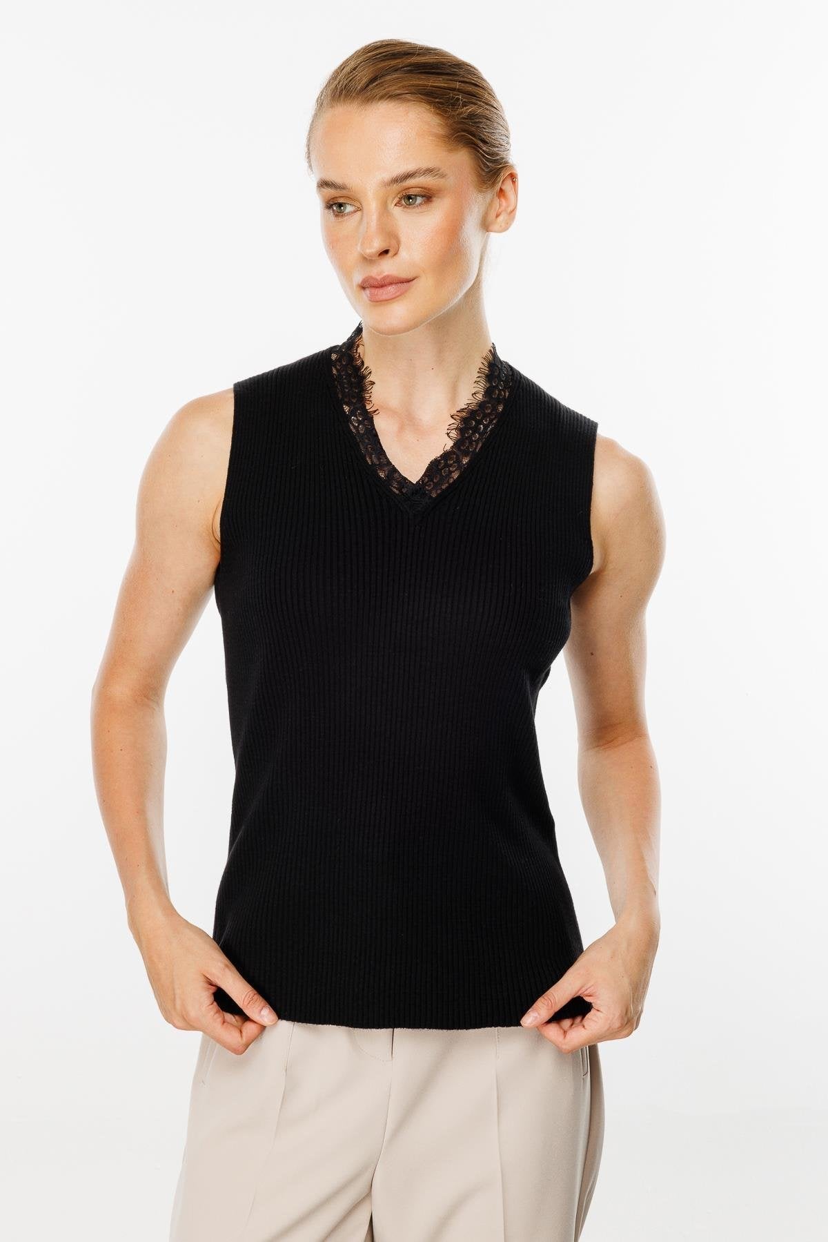 Lace Knit Top - Black