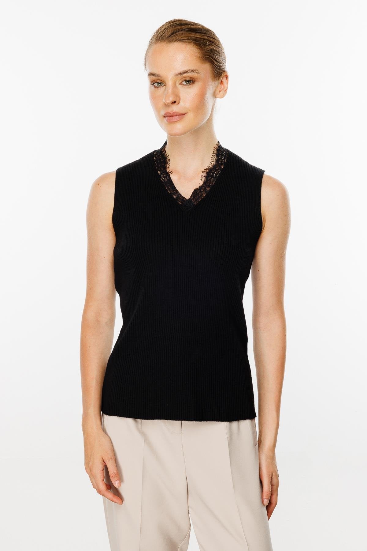 Lace Knit Top - Black