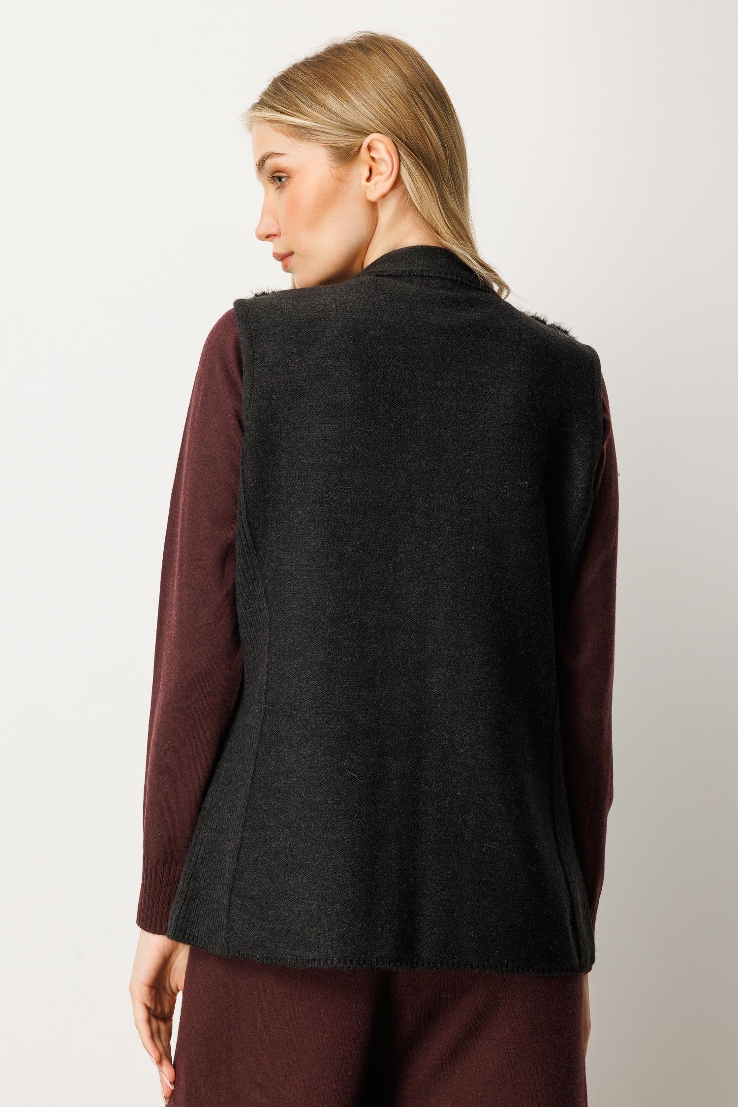 Faux Fur Panel Knit Vest