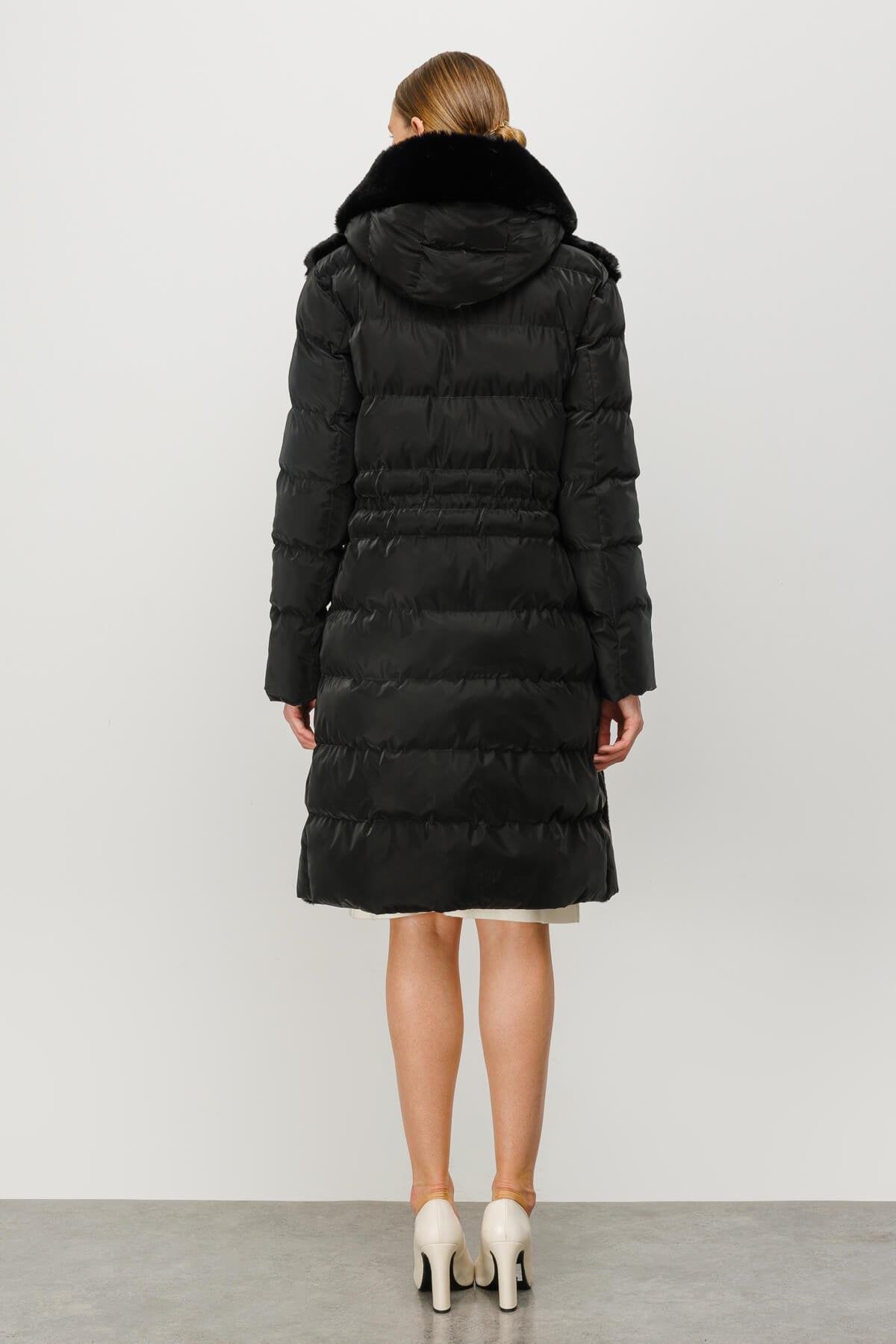 Quilted Puffer Coat with Faux Fur Panel