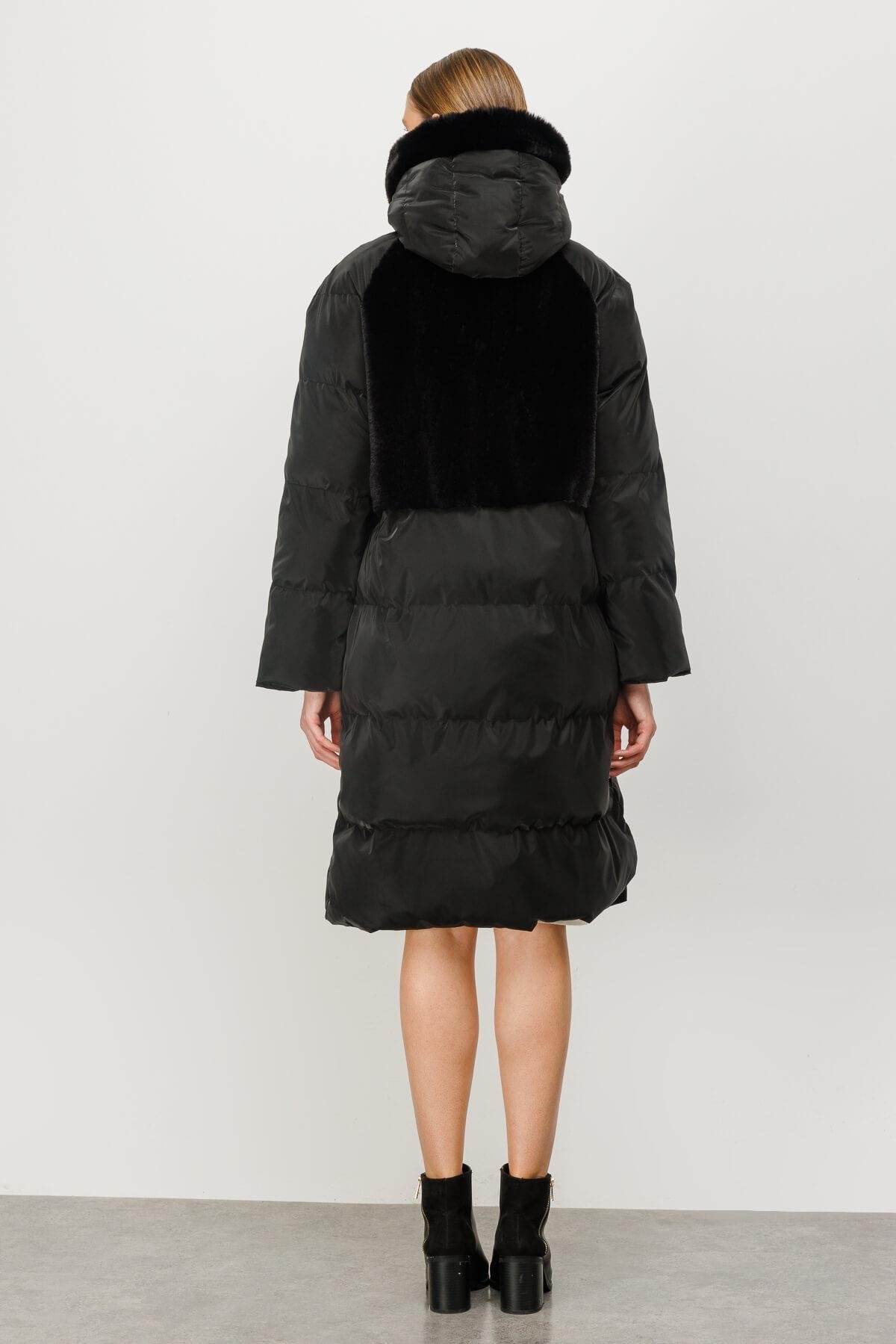Hooded Quilted Coat with Faux Fur Panels