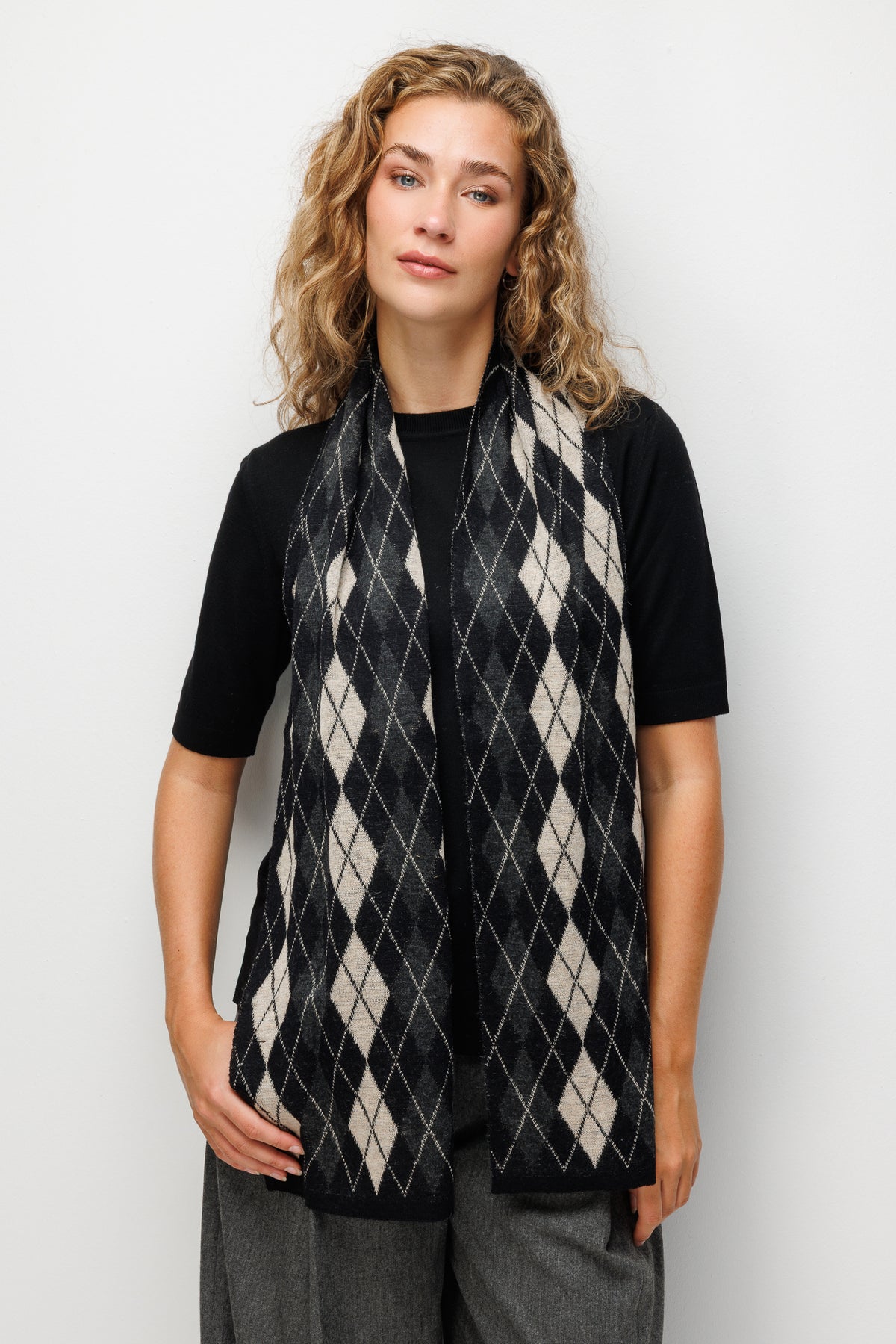 ARGYLE SHAWL ECRU-BEIGE