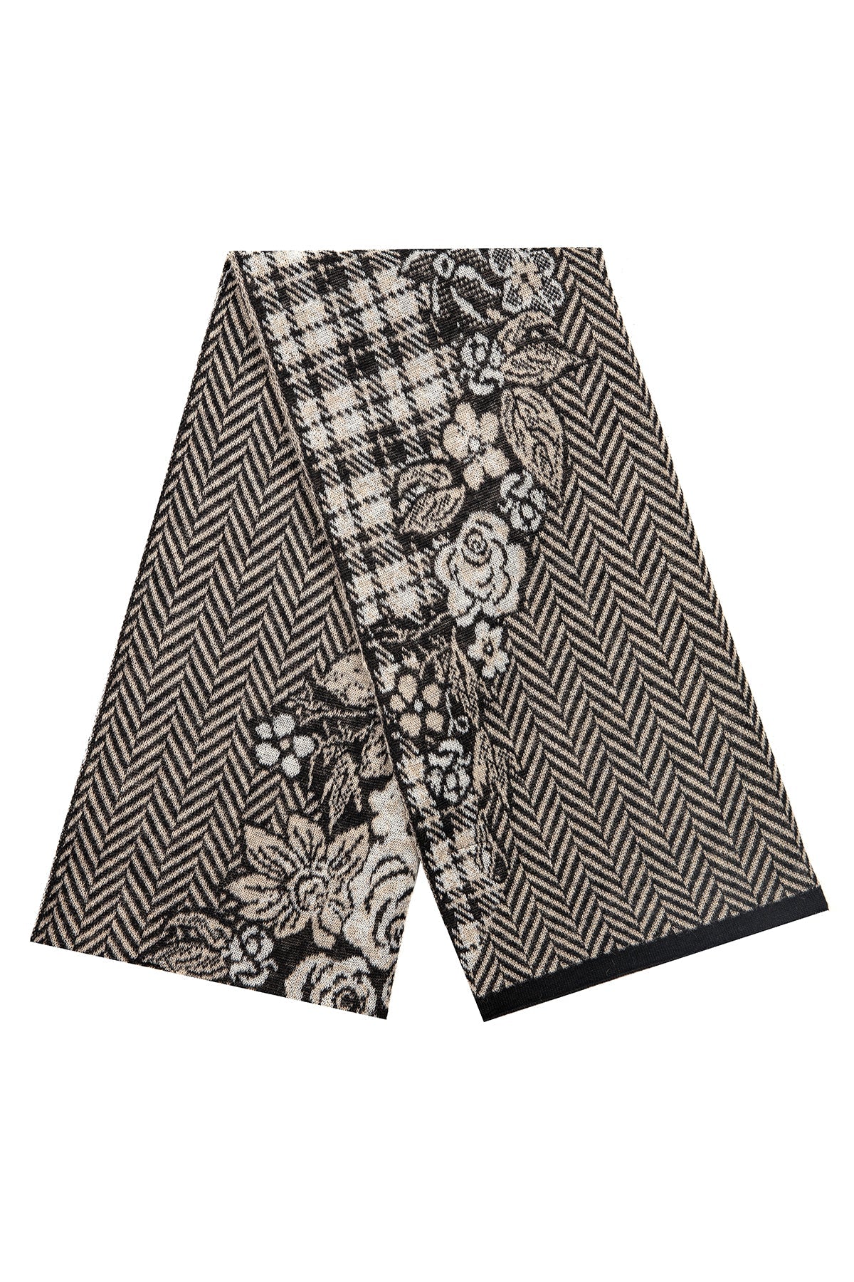 MEDITERRANEAN FLORAL ART SHAWL BLACK