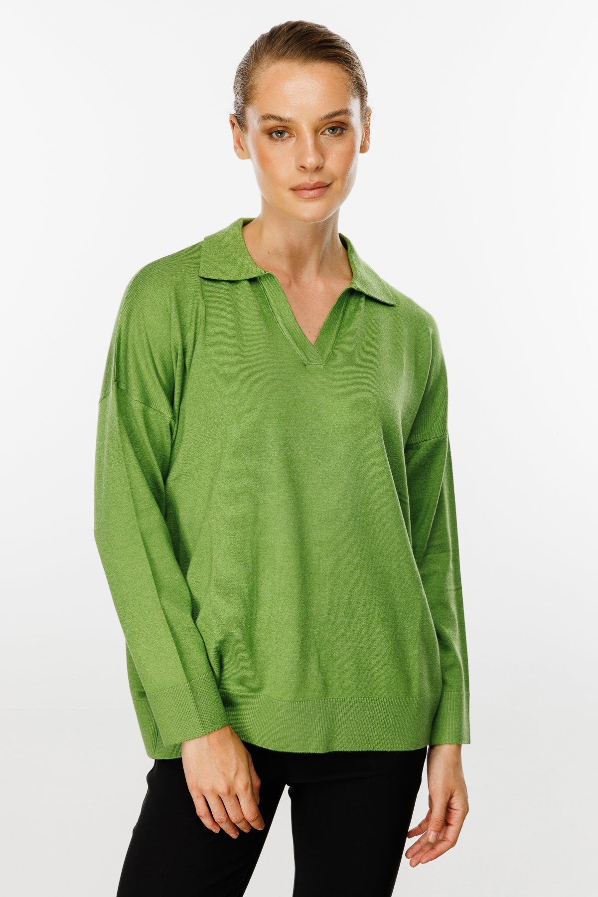 Polo yaka bluz AÇIK YEŞİL