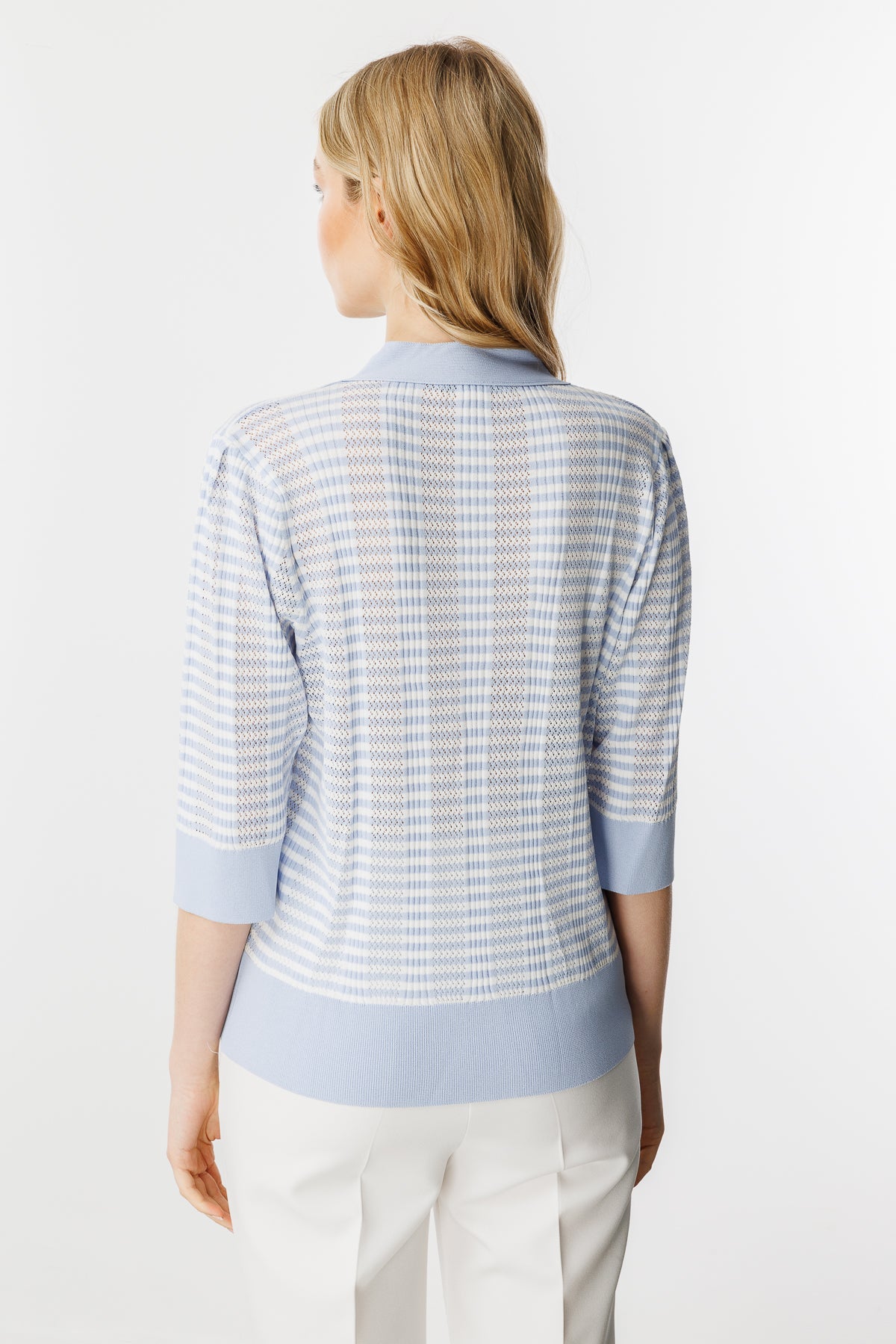 Ajour Colorful Knit Cardigan-Blue Ecru