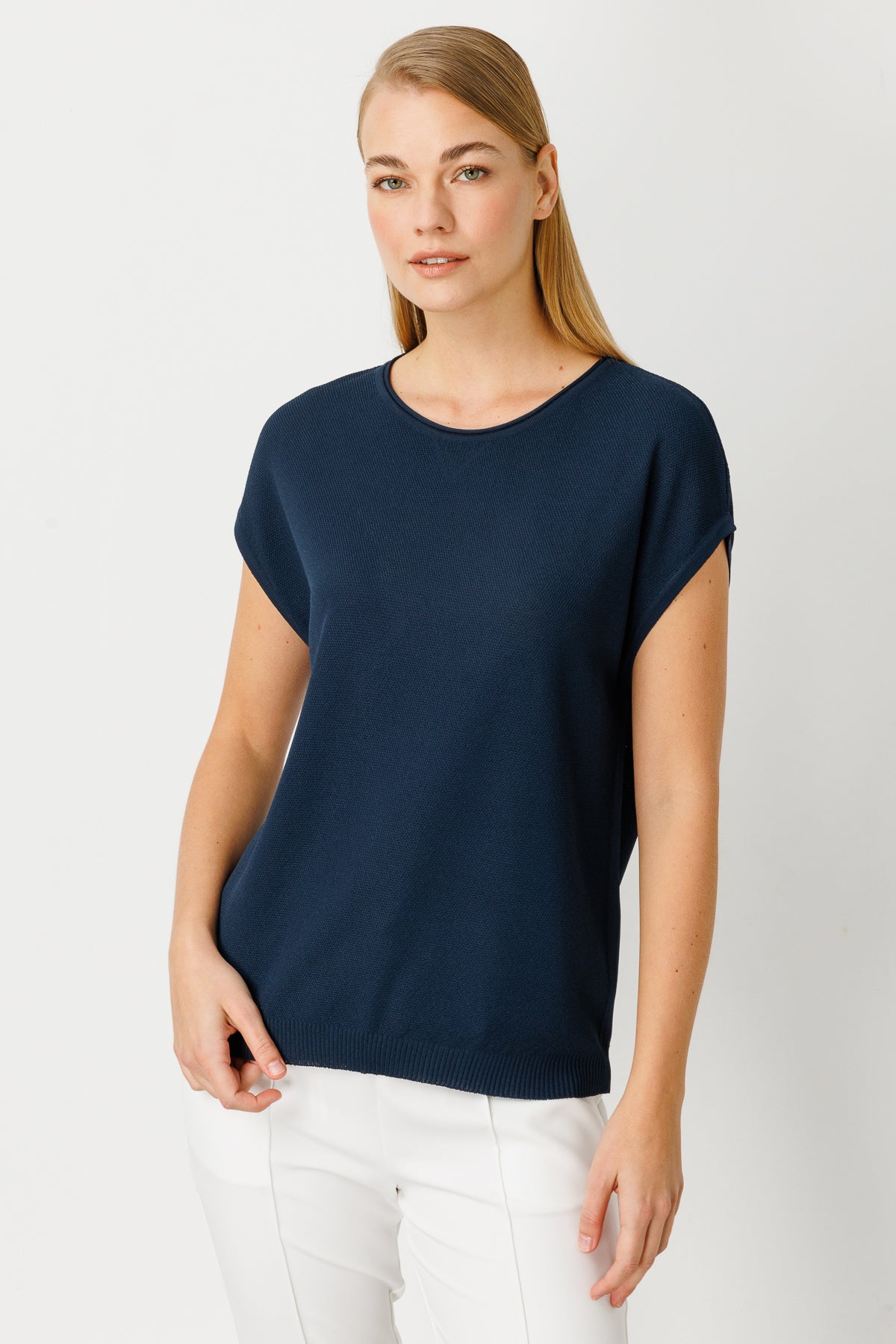 BASIC DIAMOND BLOUSE NAVY