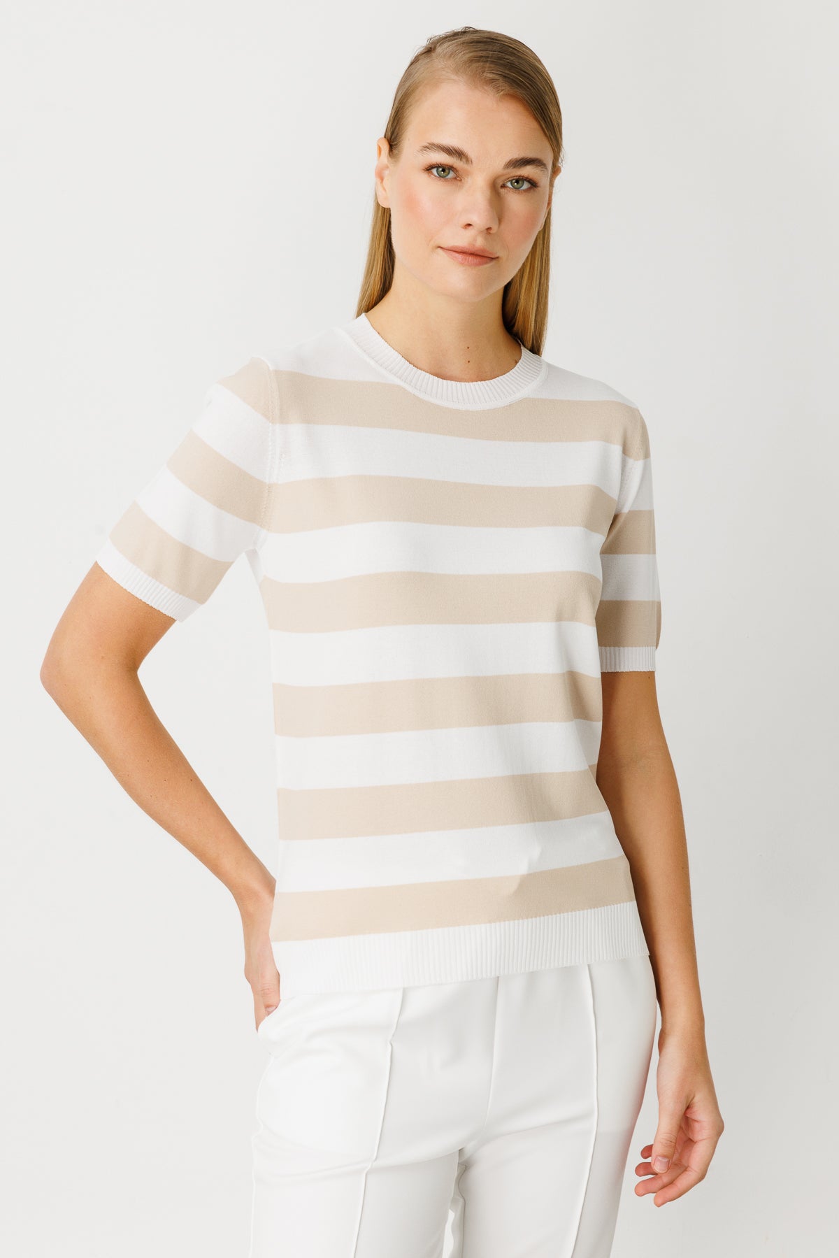 BASIC TROIA BOLD STRIPE BLOUSE ECRU-BEIGE