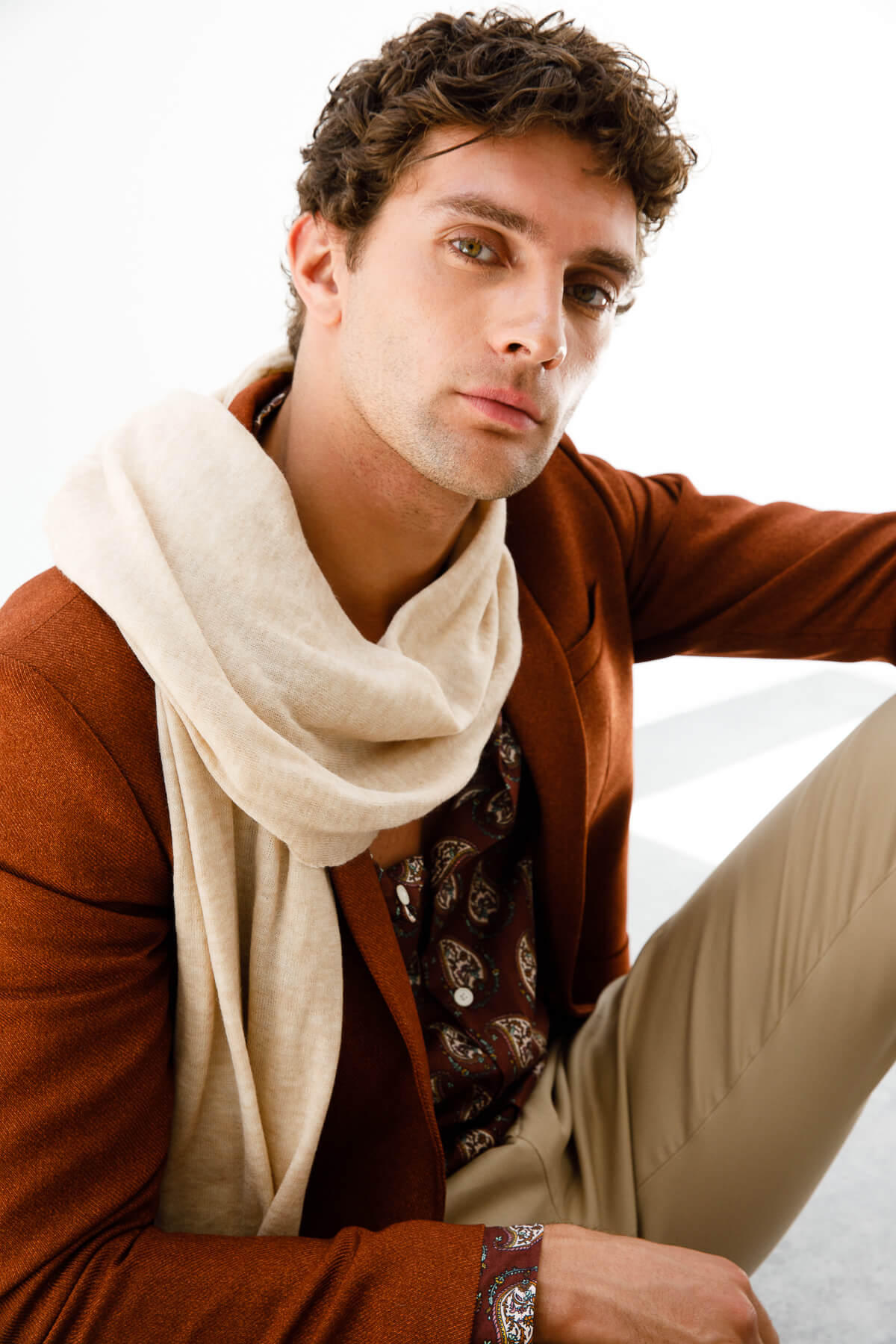 MEN ANGORA SCARF ECRU BEIGE