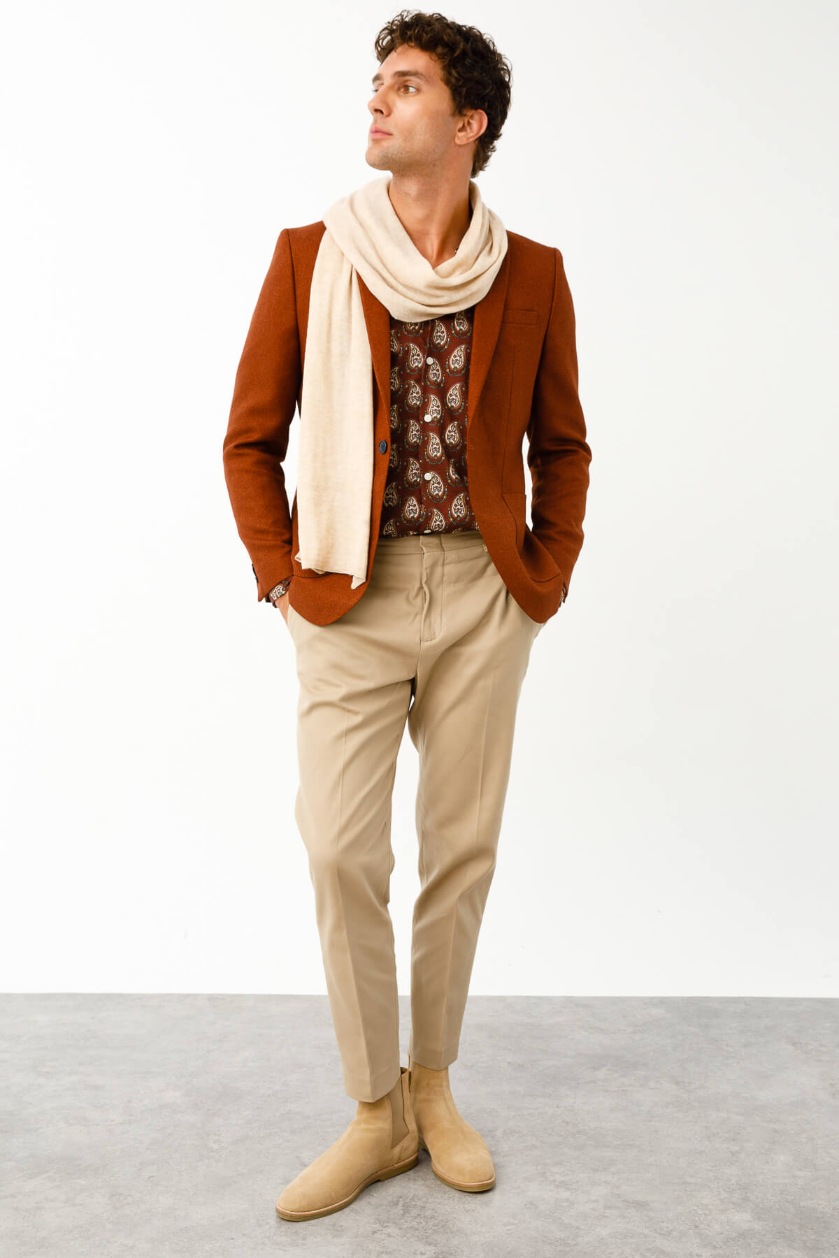 MEN ANGORA SCARF ECRU BEIGE