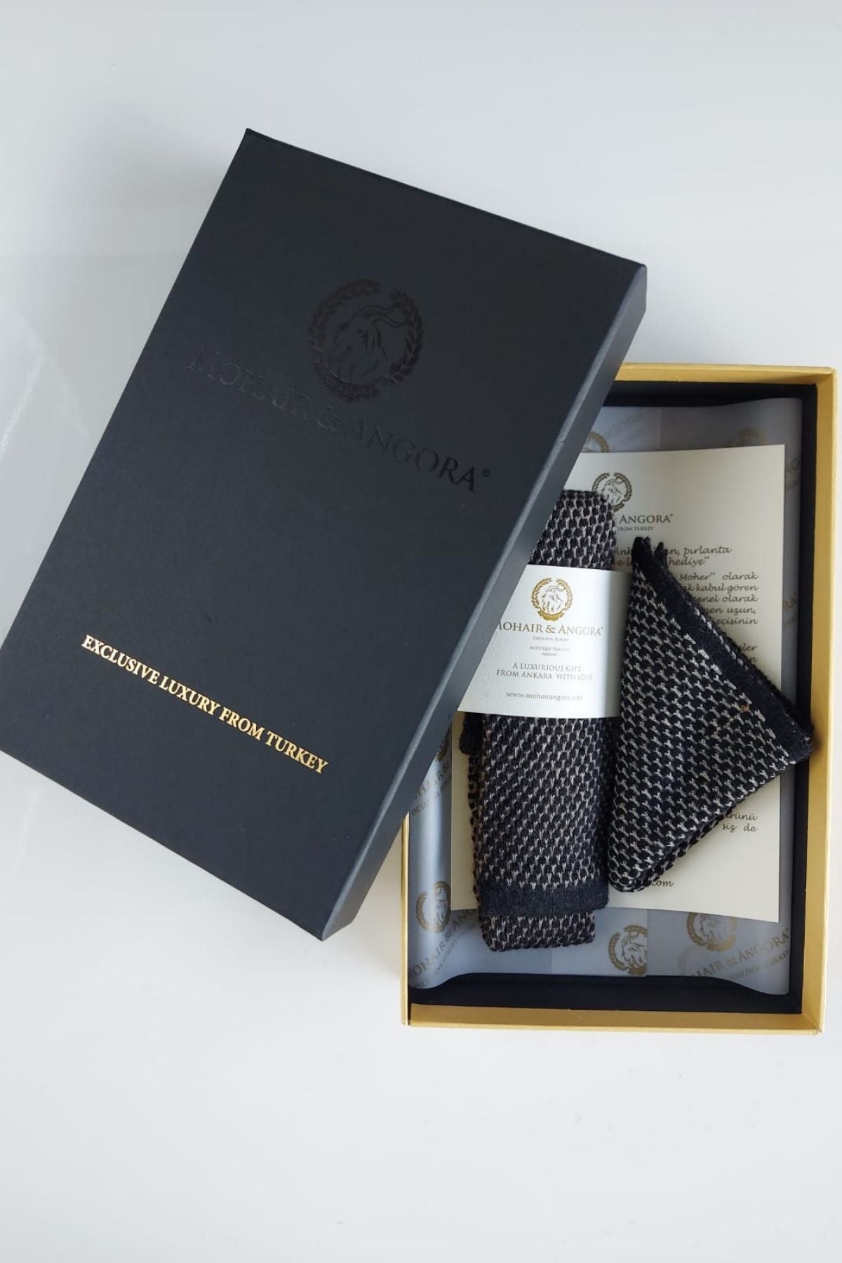 MEN MIDAS TIE HANDKERCHIEF SET BLACK-BEIGE