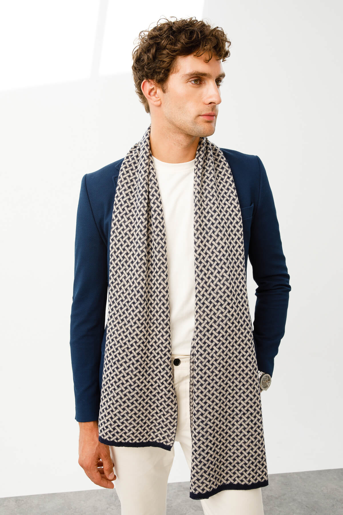 MEN HITTITE SCARF NAVY-BEIGE