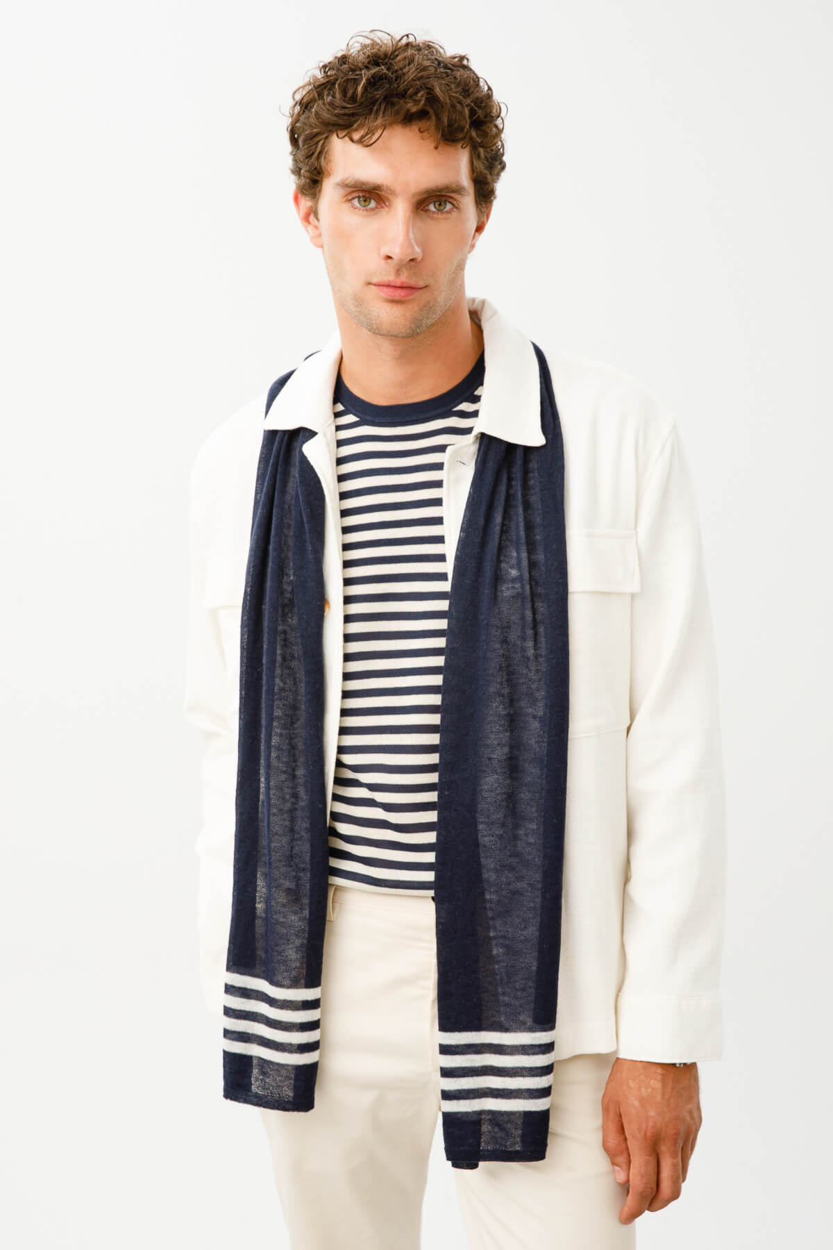 MEN NAVY SCARF NAVY-ECRU