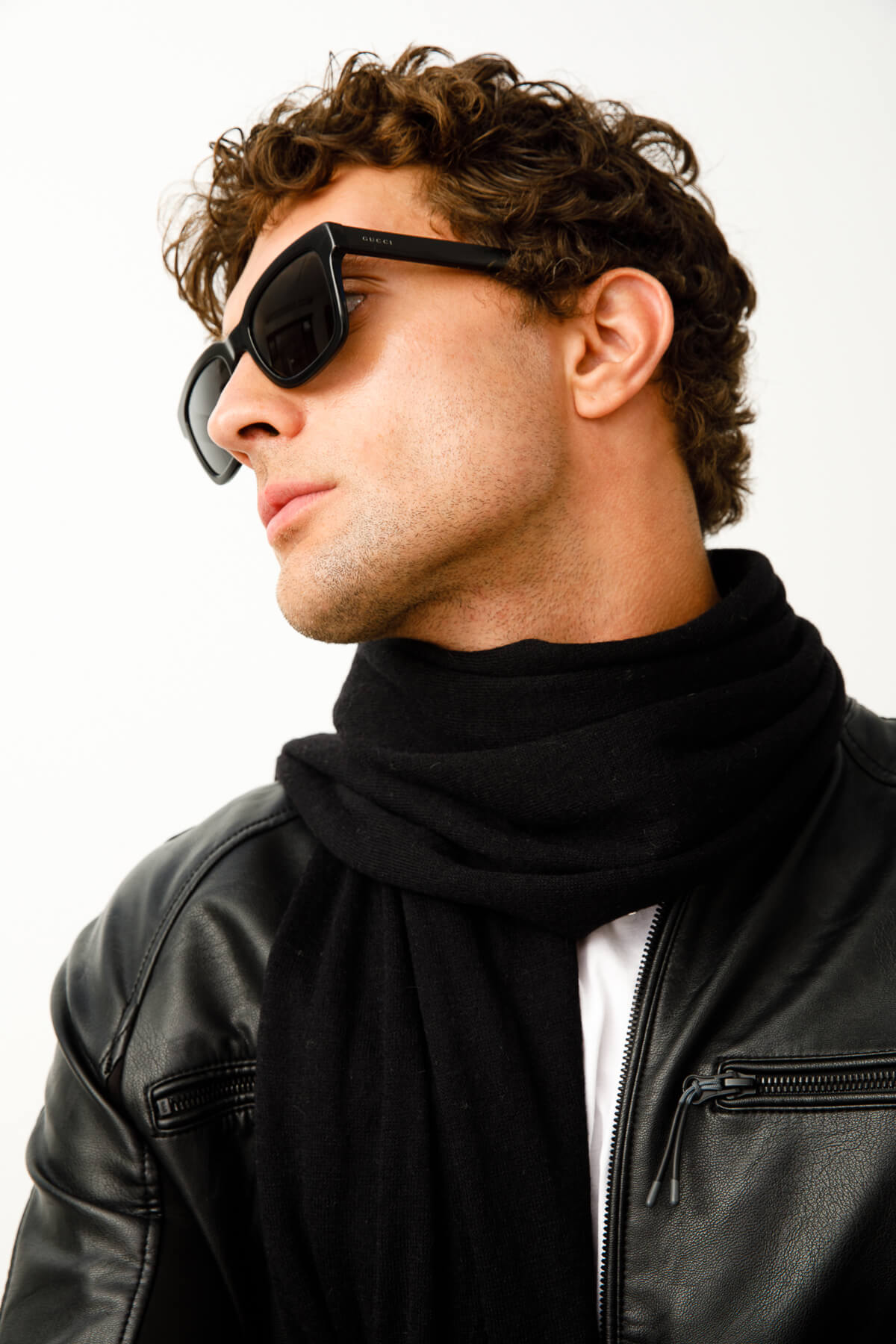 MEN ANGORA SCARF BLACK-GREY