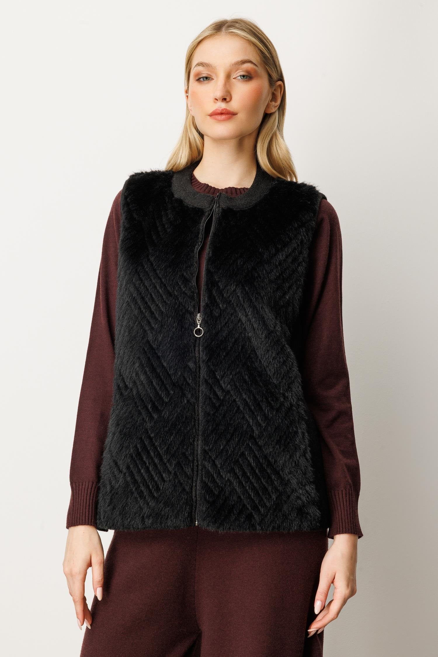 Faux Fur Panel Knit Vest