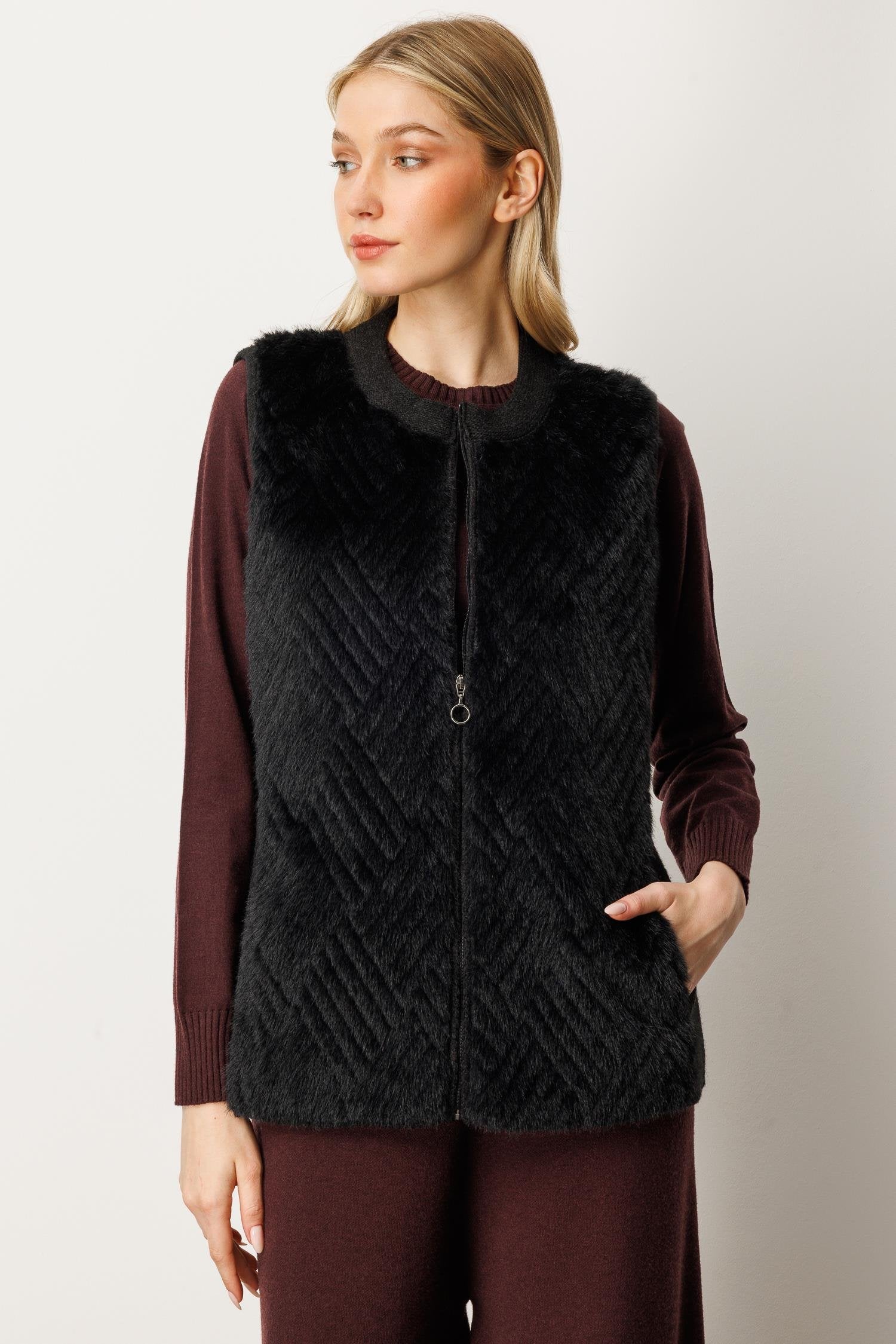 Faux Fur Panel Knit Vest